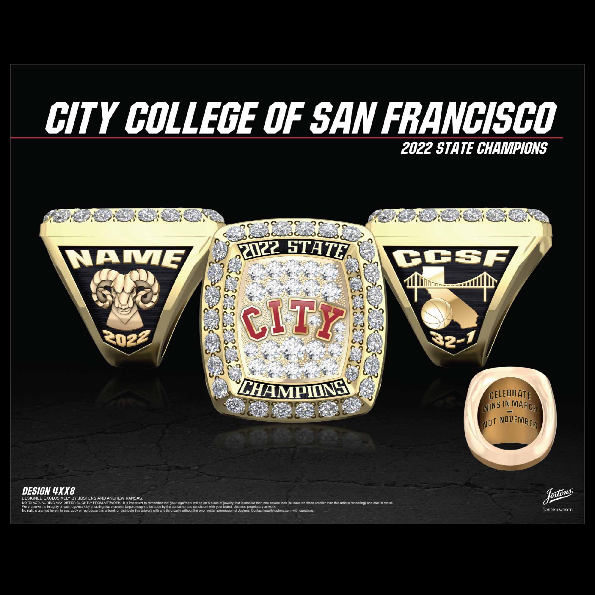 City College of San Francisco Men's Basketball 2022 State Championship Ring