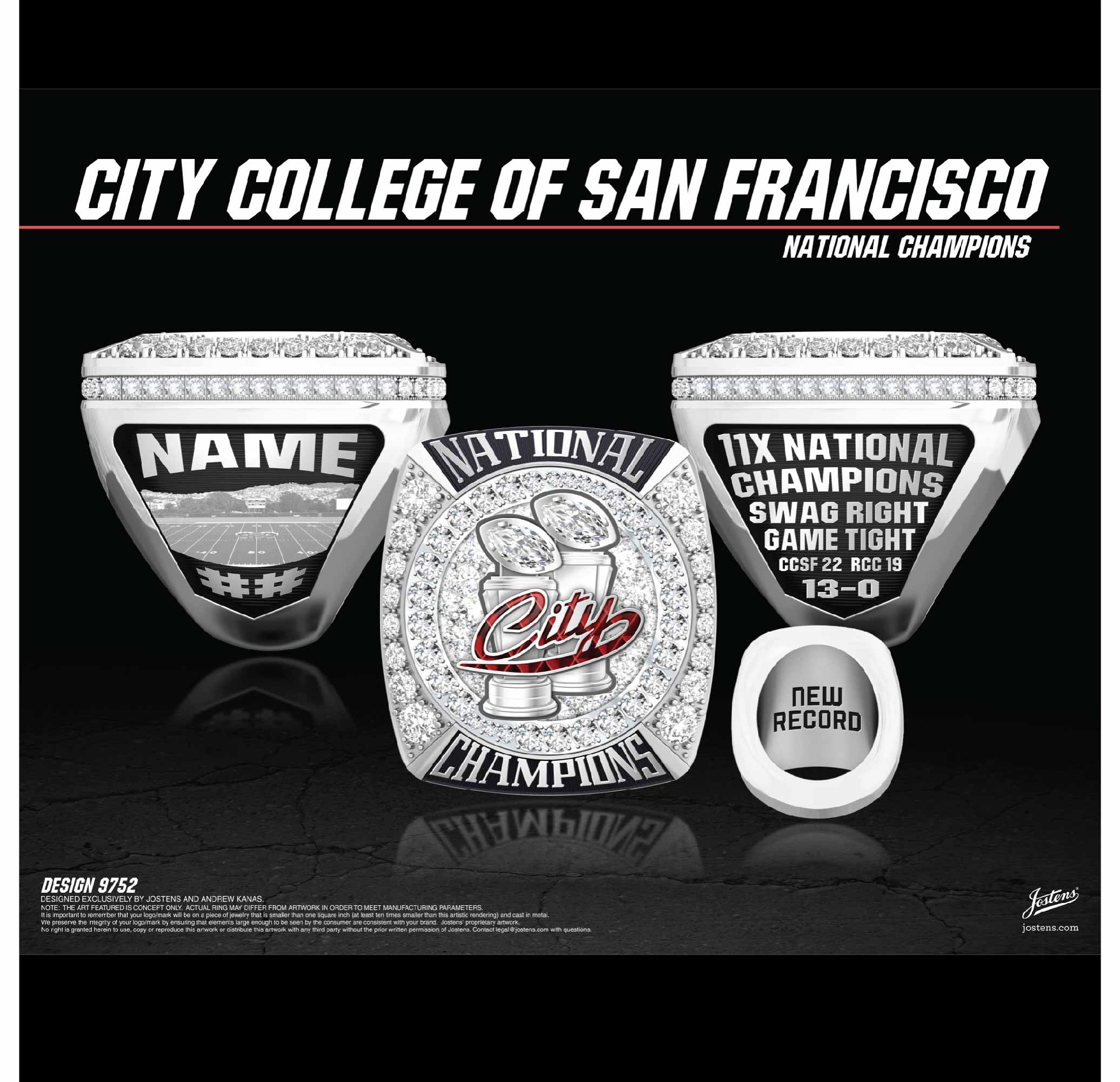 City College of San Francisco Men's Football 2021 National Championship Ring