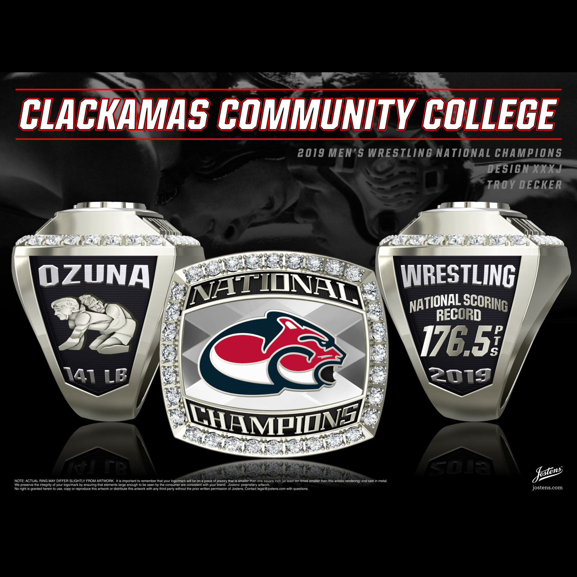 Clackamas Community College Men's Wrestling 2019 National Championship Ring