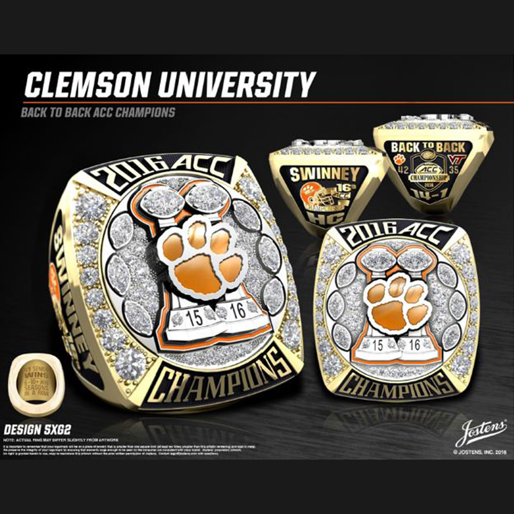 Clemson University Men's Football 2016 ACC Championship Ring