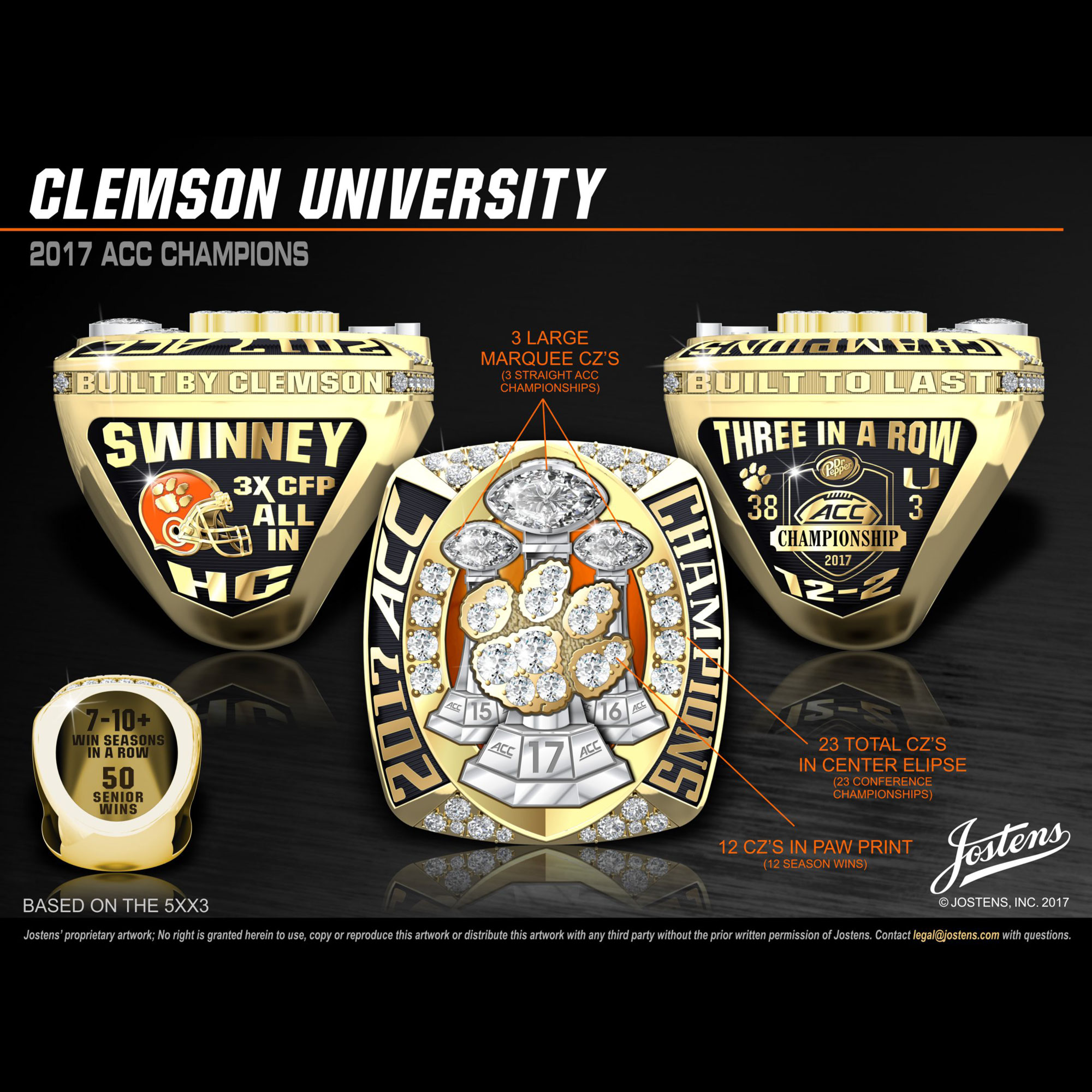 Clemson University Men's Football 2017 ACC Championship Ring