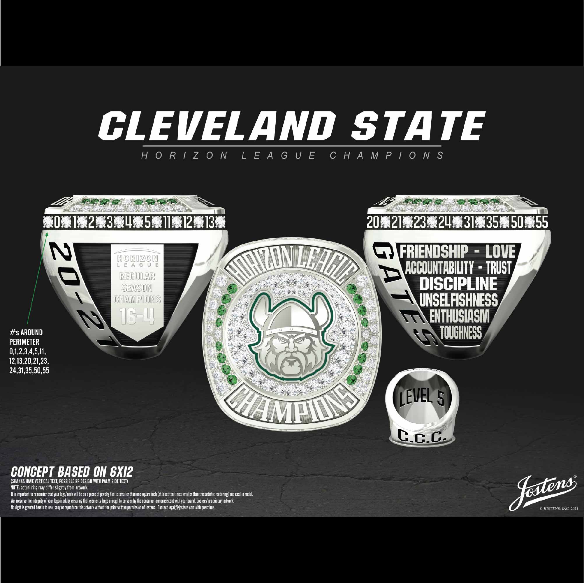 Cleveland State University Men's Basketball 2021 Horizon League Championship Ring