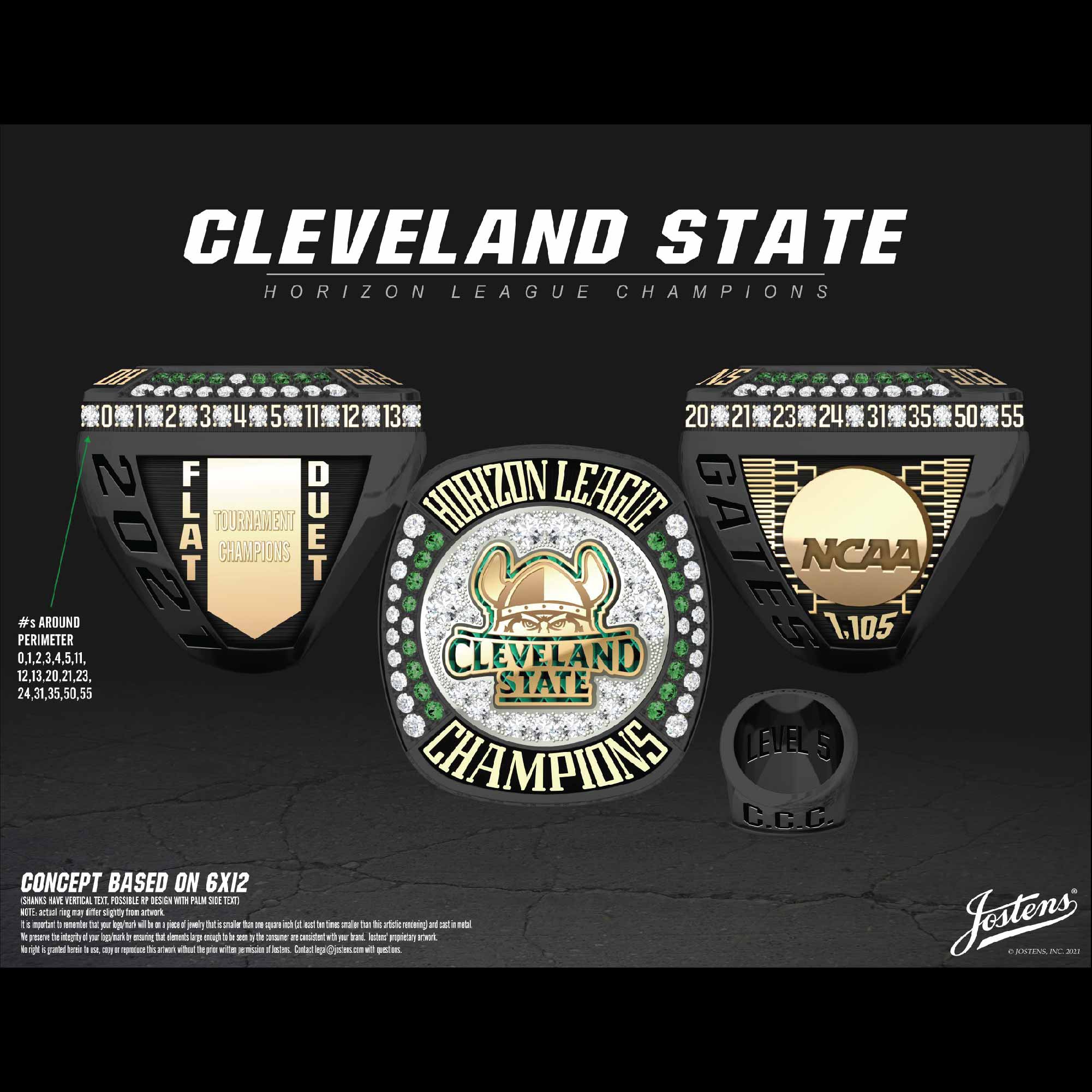 Cleveland State University Men's Basketball 2021 Horizon League Championship Ring