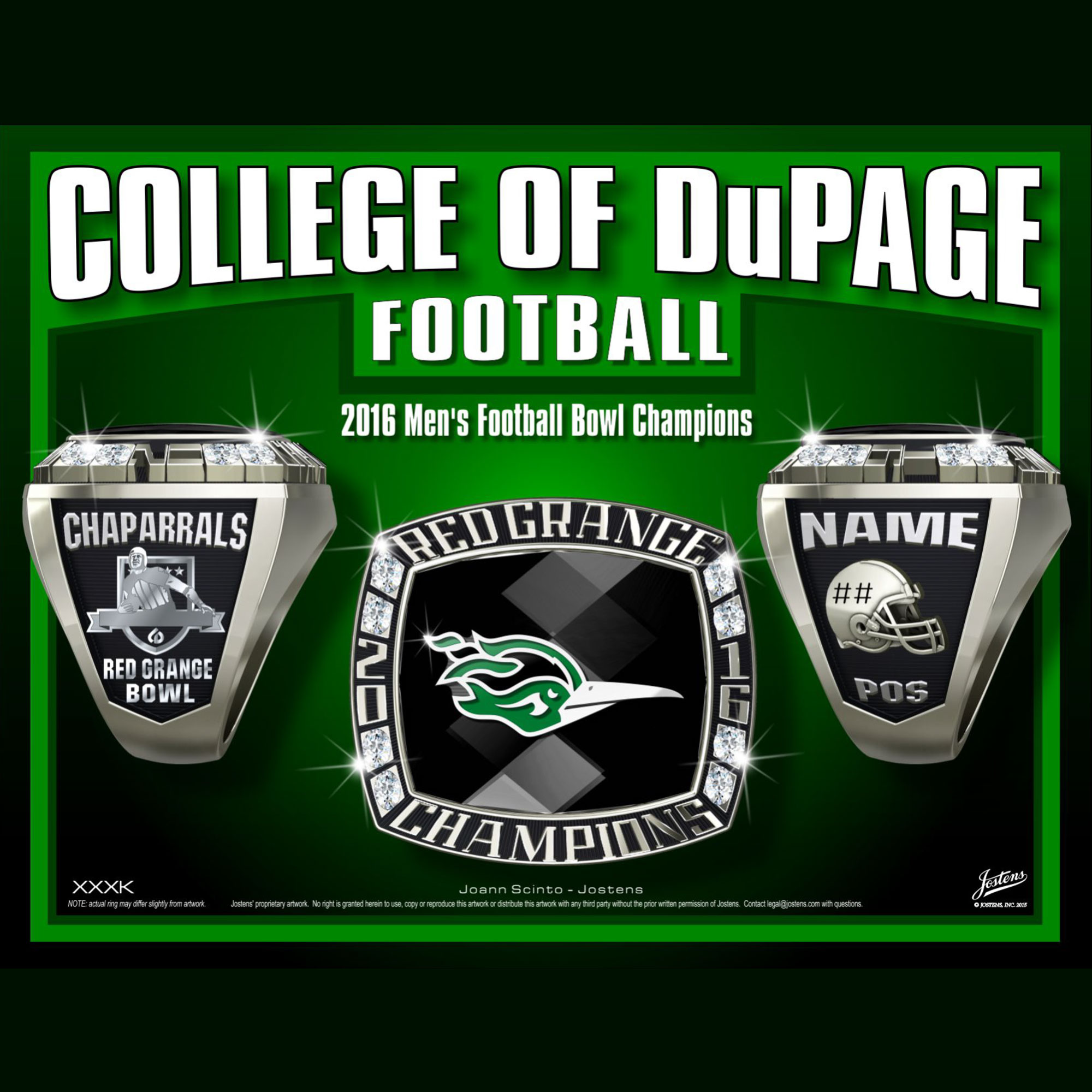College of Dupage Men's Football 2016 Red Grange Bowl Championship Ring