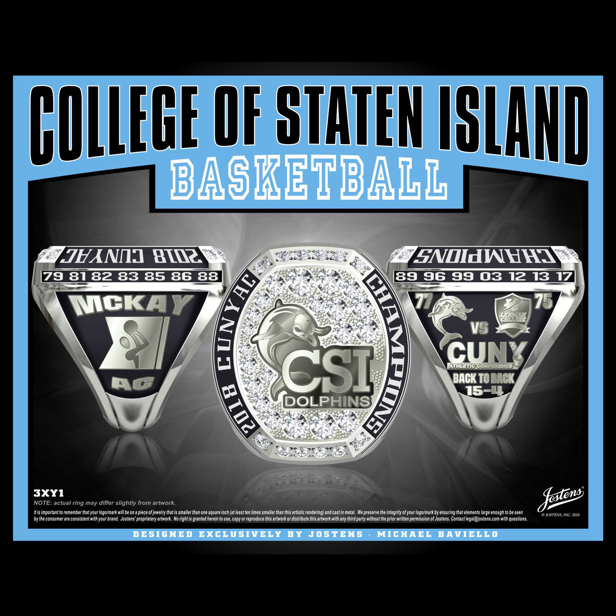 College of Staten Island Men's Basketball 2018 CUNYAC Championship Ring