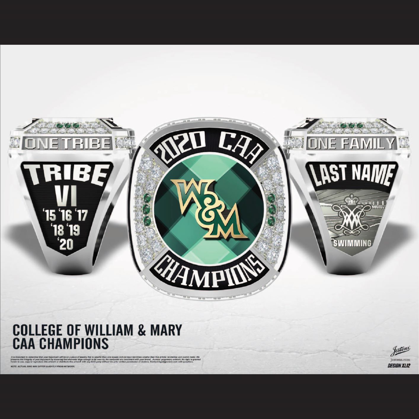College of William & Mary Men's Swimming & Diving 2020 CAA Championship Ring