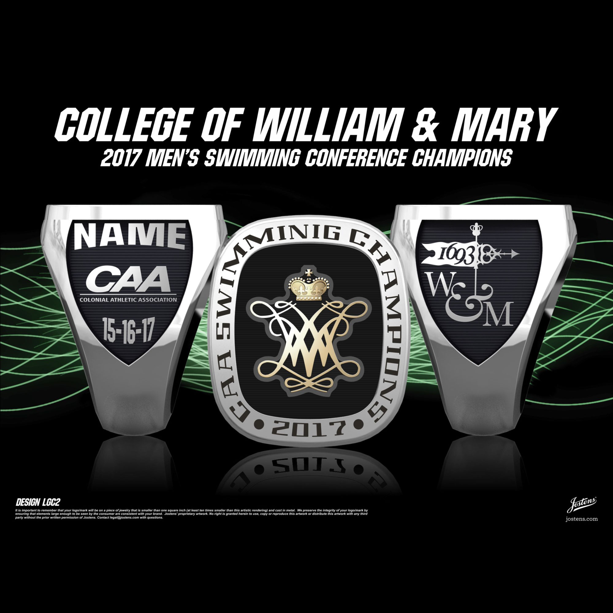 College of William & Mary Men's Swimming & Diving 2017 Conference Championship Ring