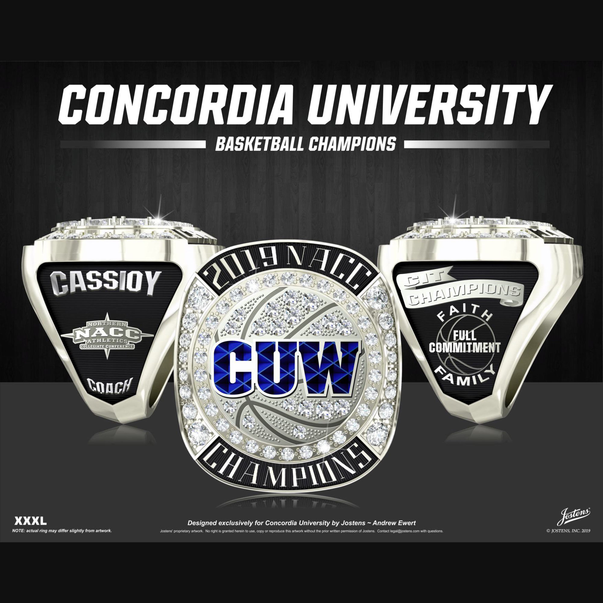 Concordia University Wisconsin Men's Basketball 2019 NACC Championship Ring