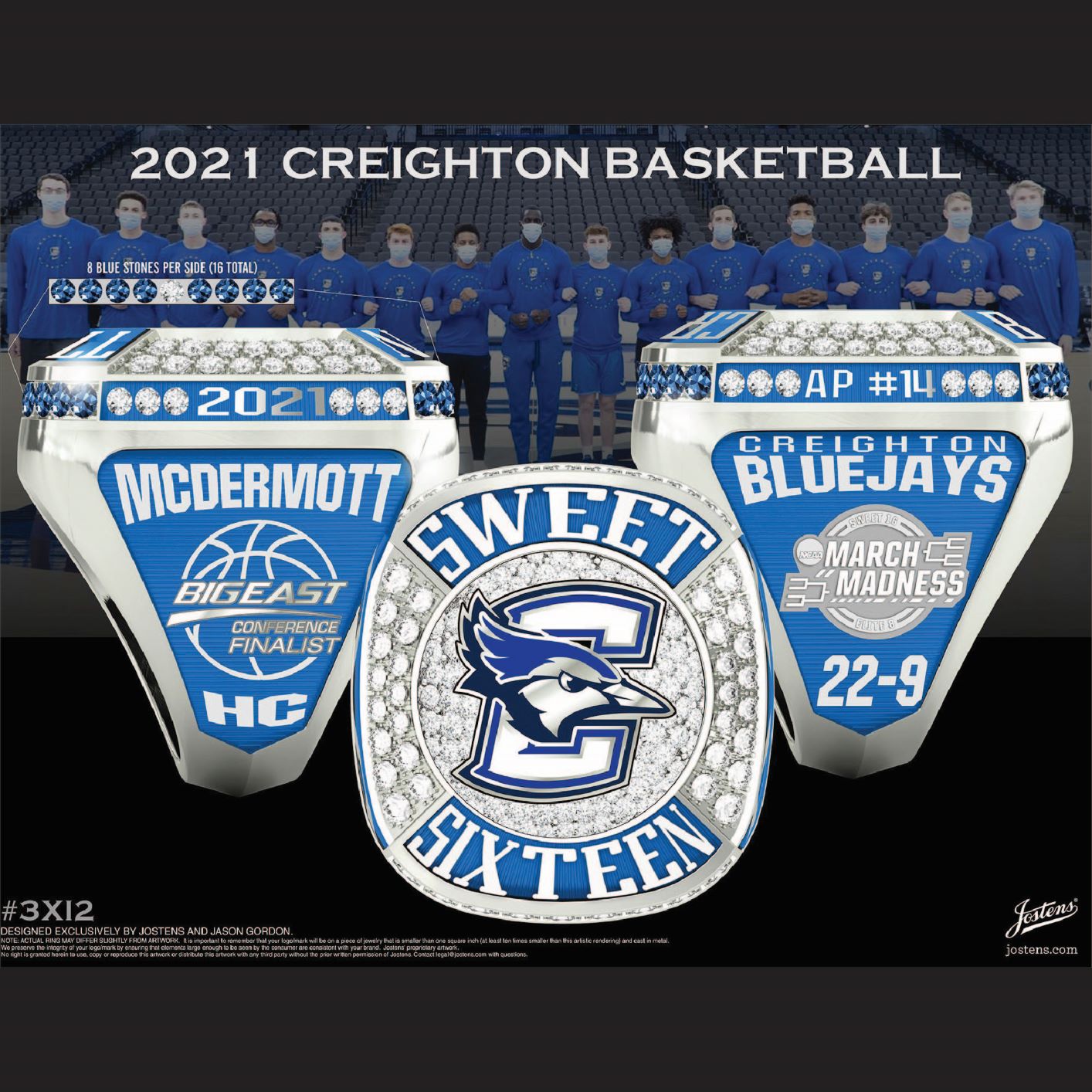 Creighton University Men's Basketball 2021 Sweet 16 Championship Ring