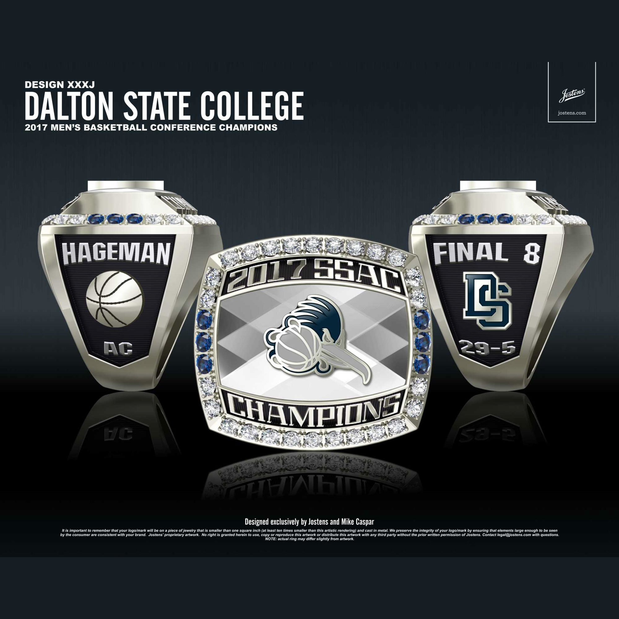 Dalton State College Men's Basketball 2017 SSAC Championship Ring