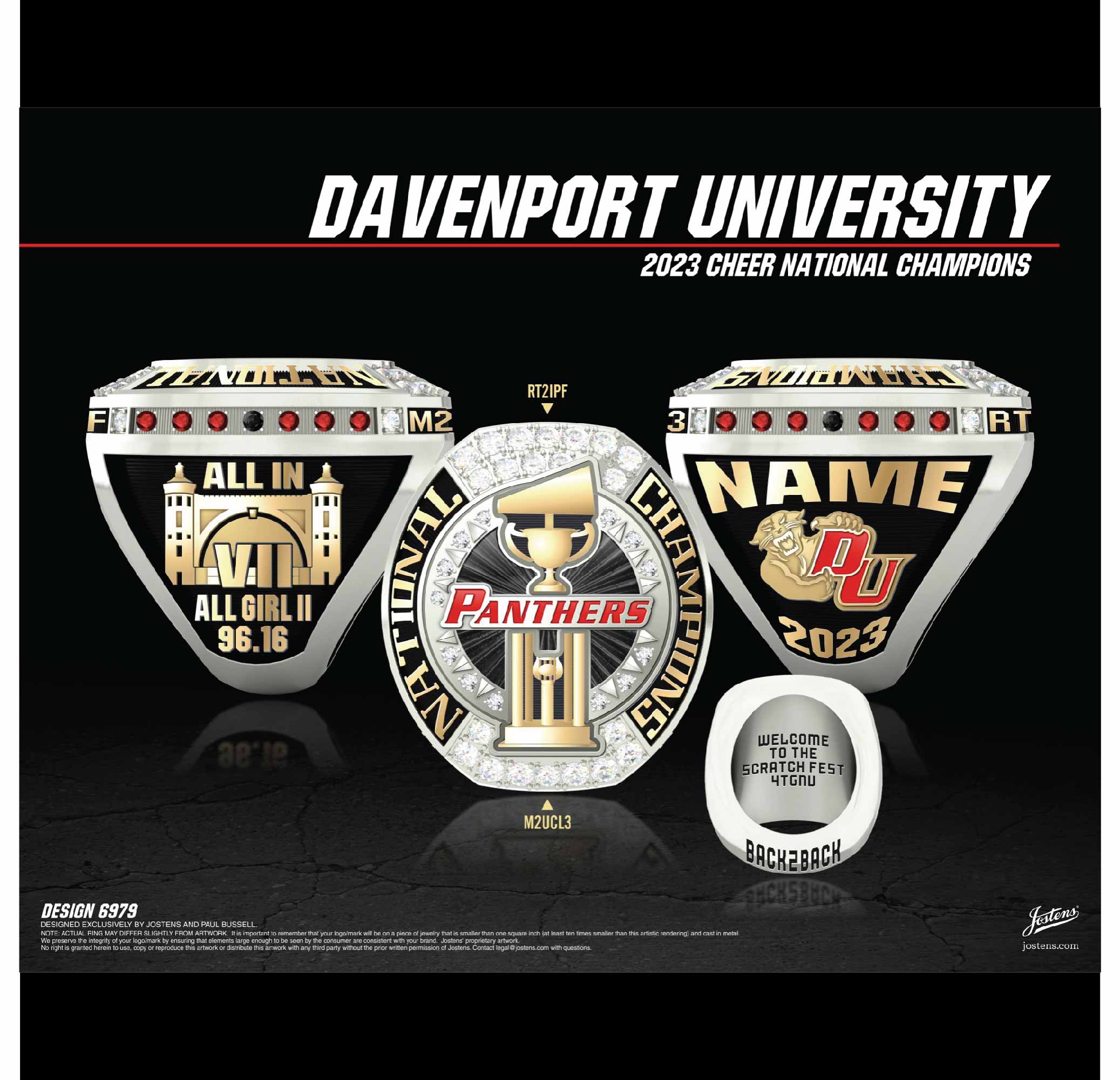 Davenport University Women's Cheer 2023 National Championship Ring