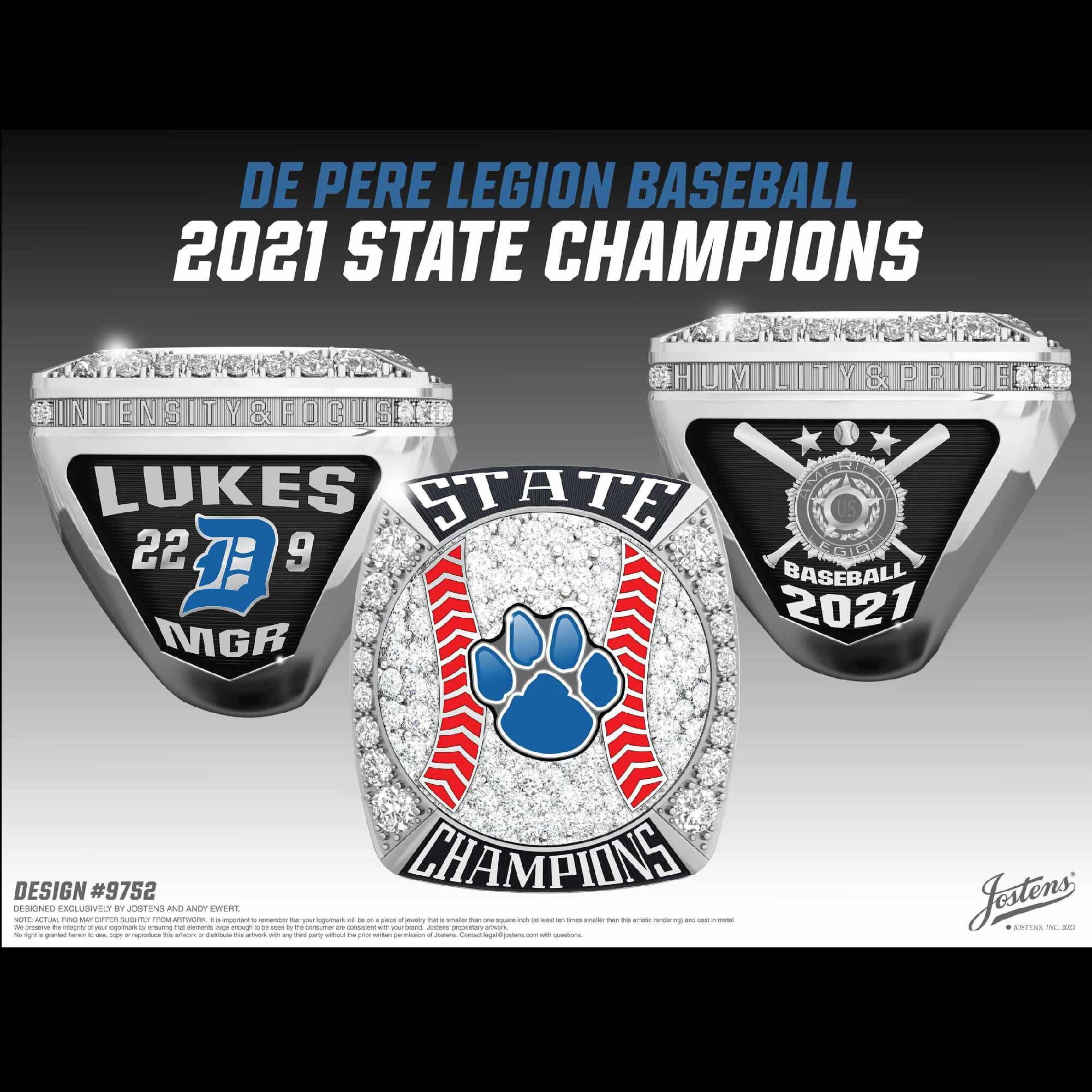 De Pere Legion Men's Baseball 2021 State Championship Ring