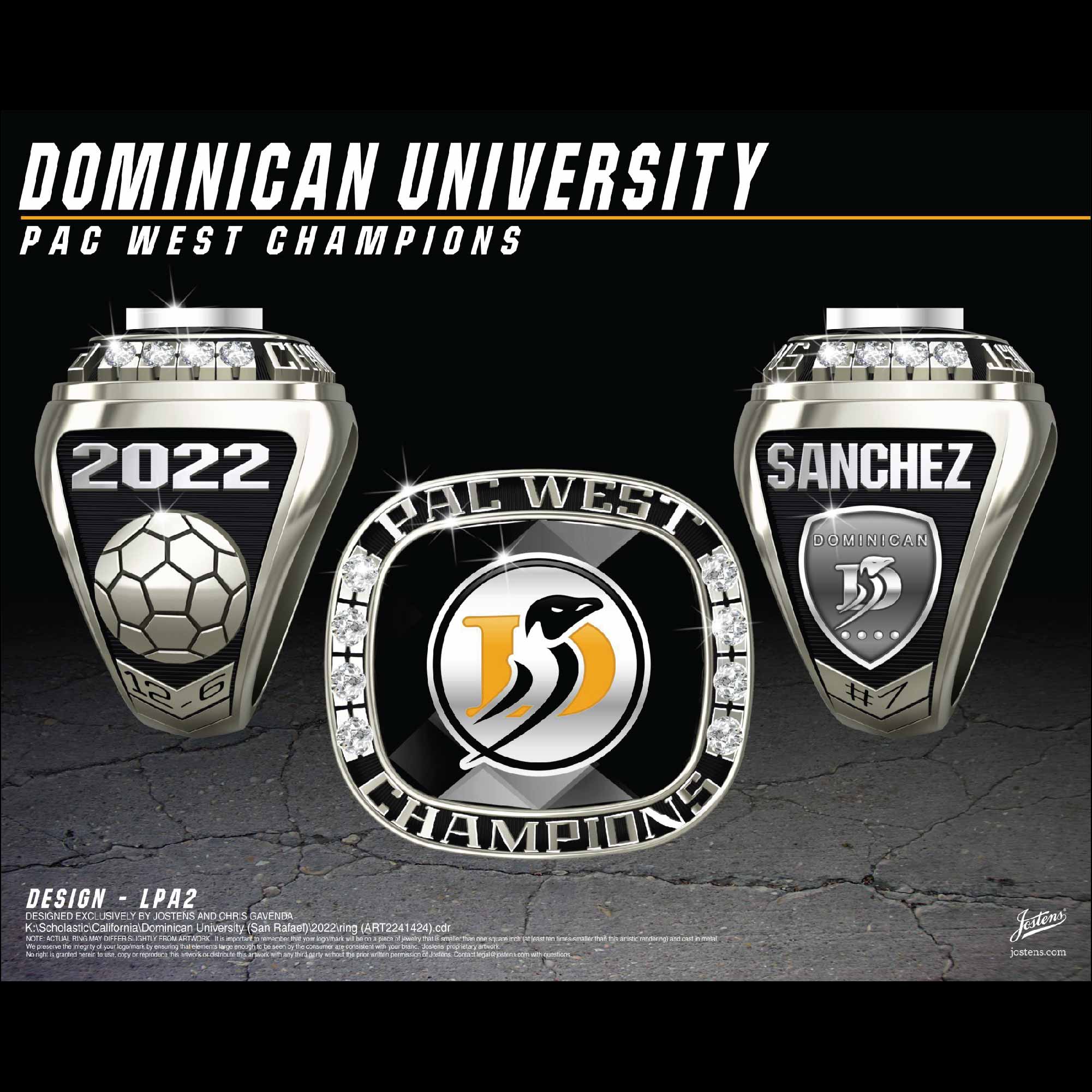 Dominican University Men's Soccer 2022 Pac West Championship Ring
