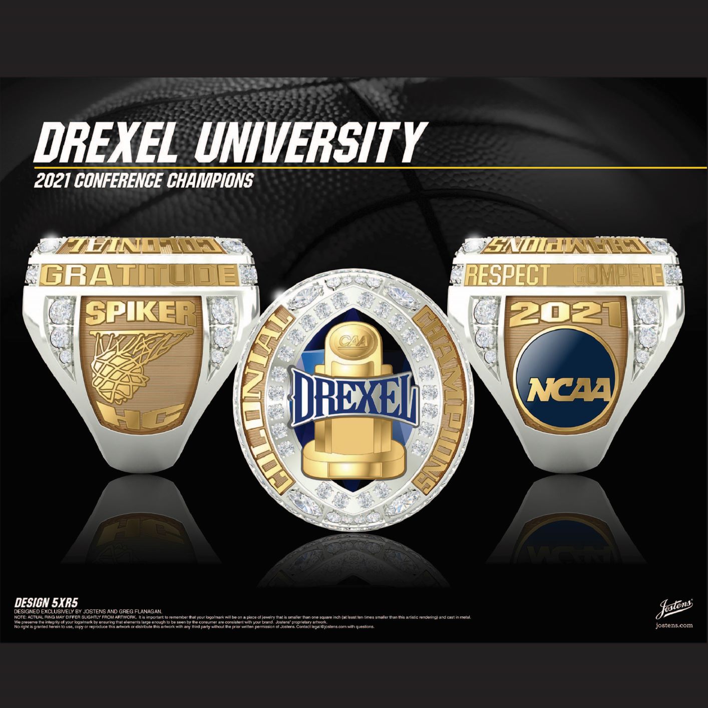 Drexel University Men's Basketball 2021 CAA Championship Ring