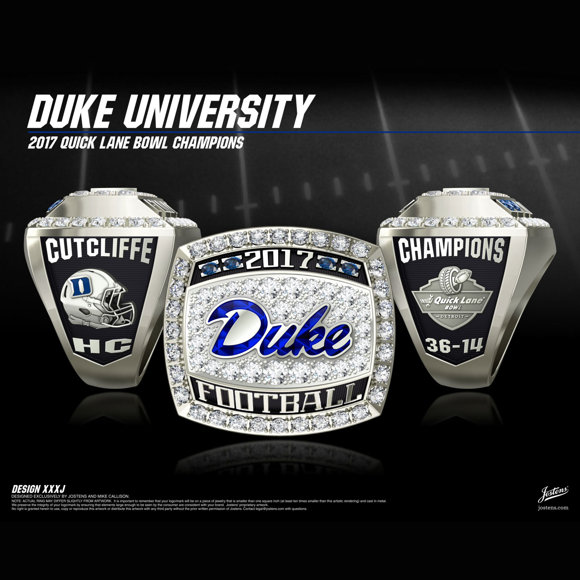 Duke University Men's Football 2017 Quick Lane Bowl Championship Ring