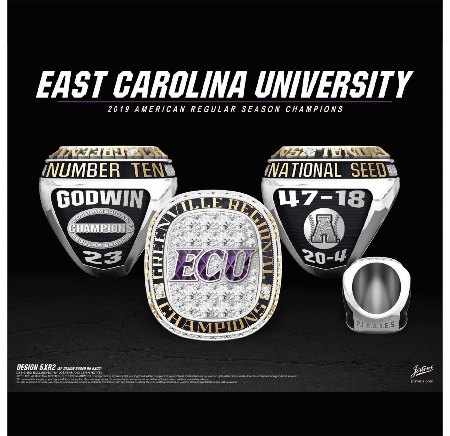 East Carolina State University Women's Softball 2019 Greenville Regional Championship Ring