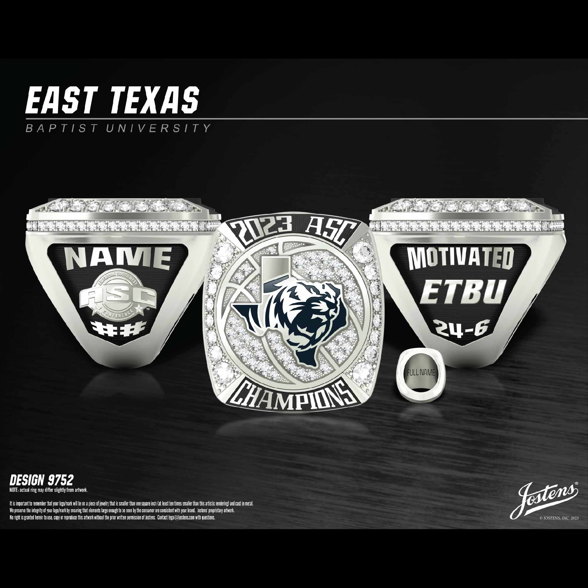 East Texas Baptist University Men's Basketball 2023 ASC Championship Ring