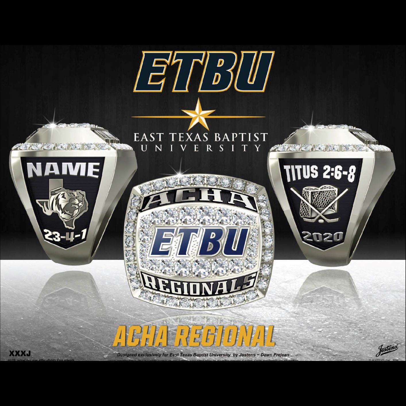 East Texas Baptist University Men's Hockey 2020 ACHA Championship Ring