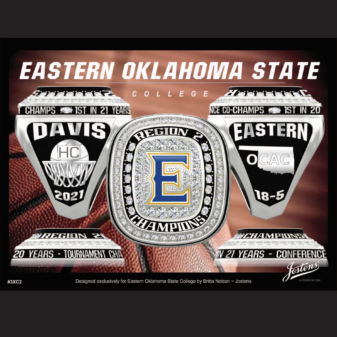 Eastern Oklahoma State College Men's Basketball 2021 Region 2 Championship Ring