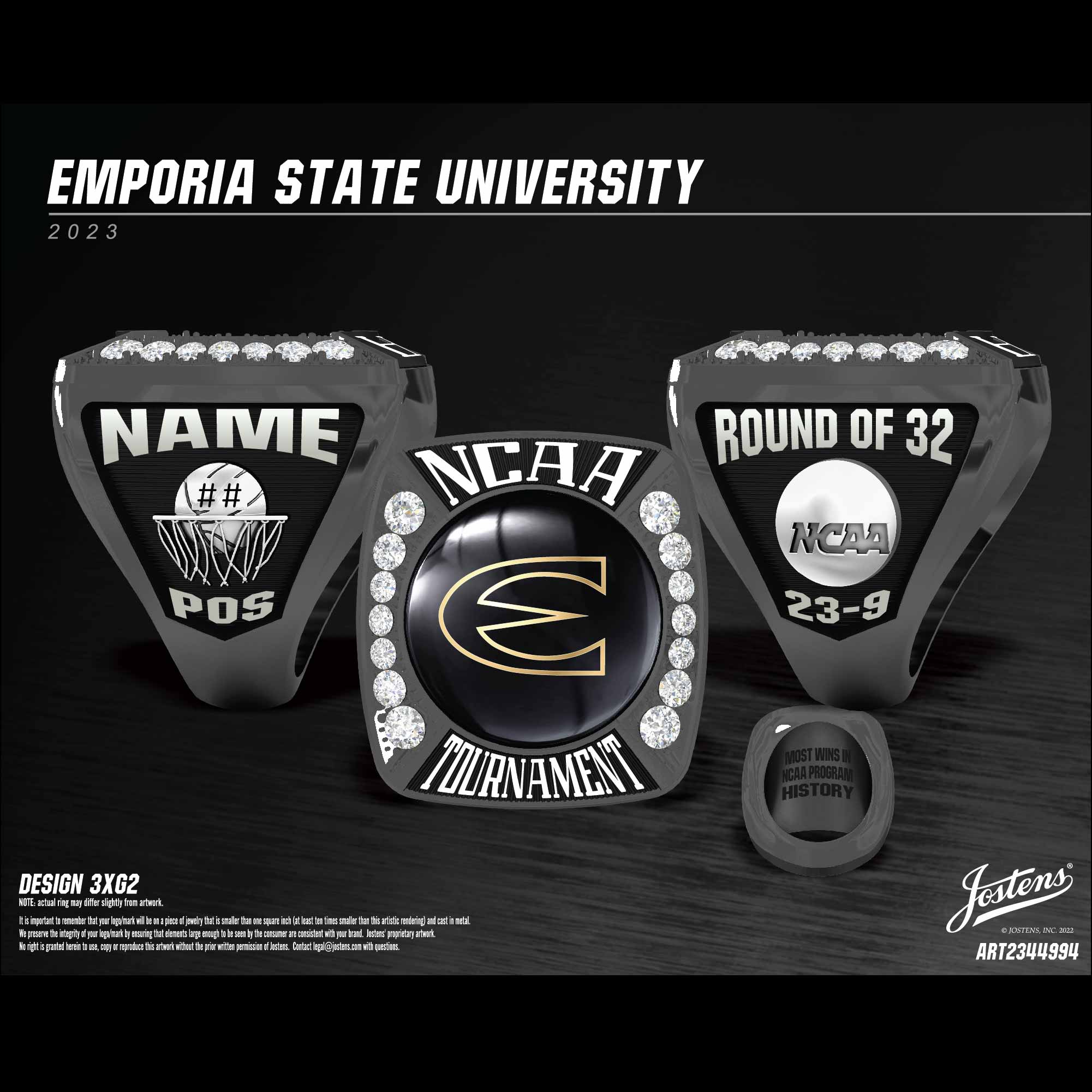 Emporia State University Men's Basketball 2023 NCAA Tournament Championship Ring