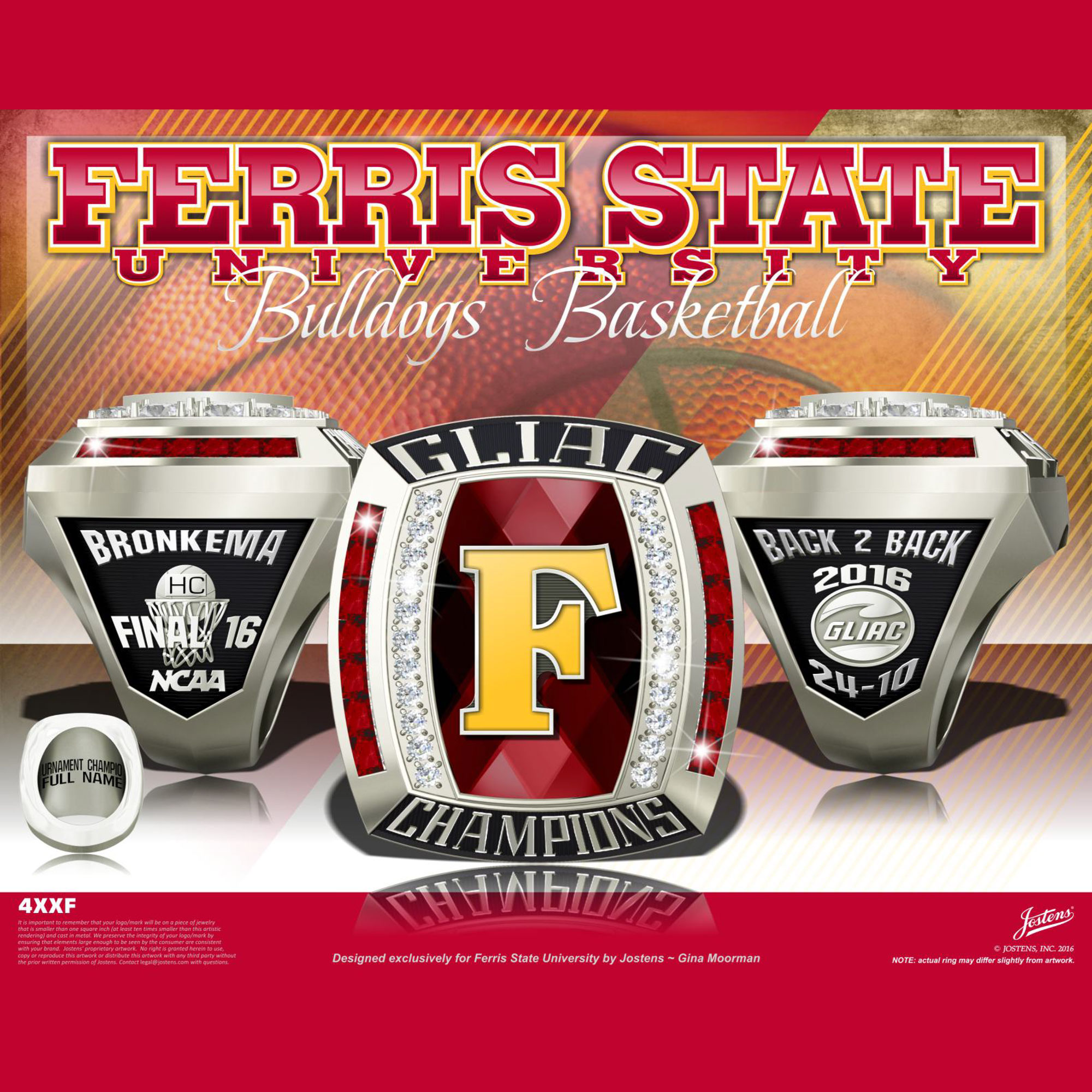 Ferris State University Men's Basketball 2016 GLIAC Championship Ring