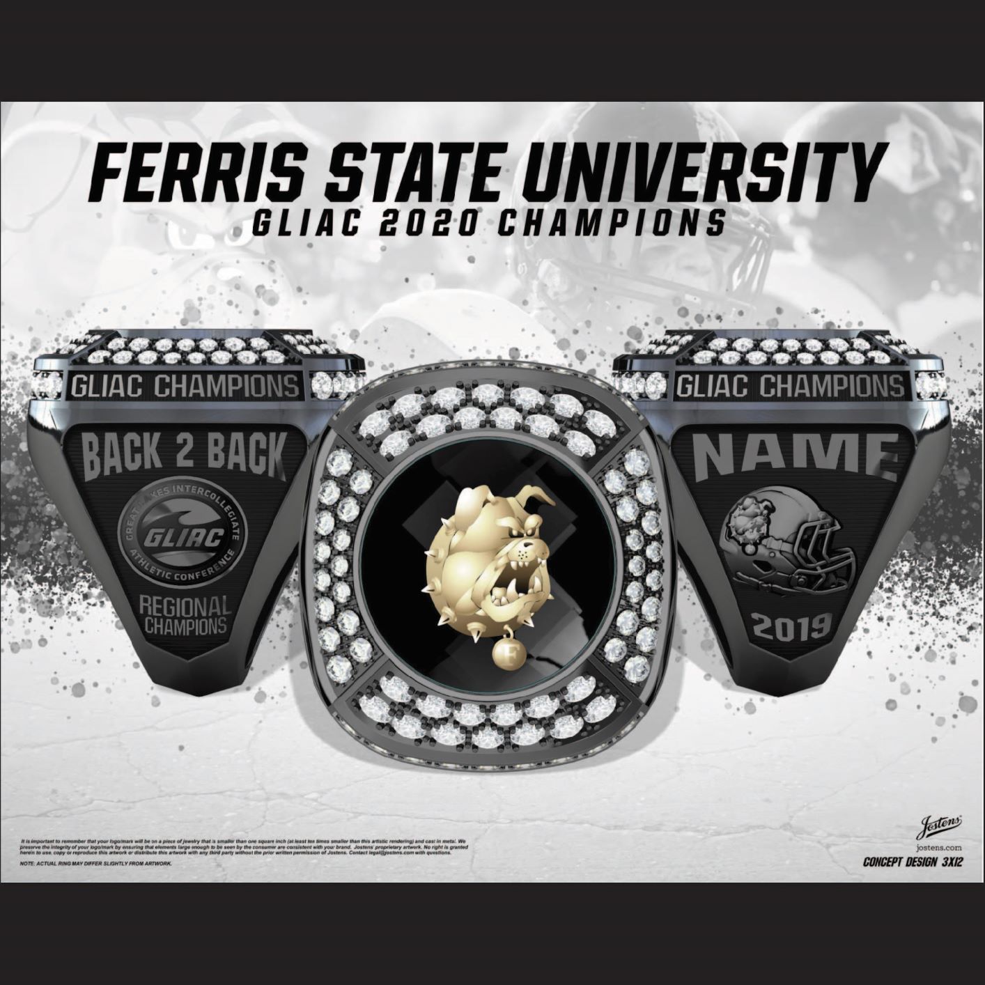 Ferris State University Men's Football 2020 GLIAC Championship Ring