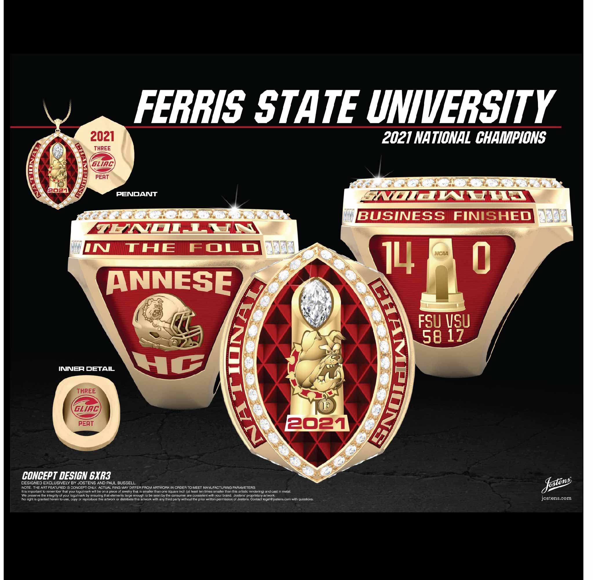 Ferris State University Men's Football 2021 National Championship Ring
