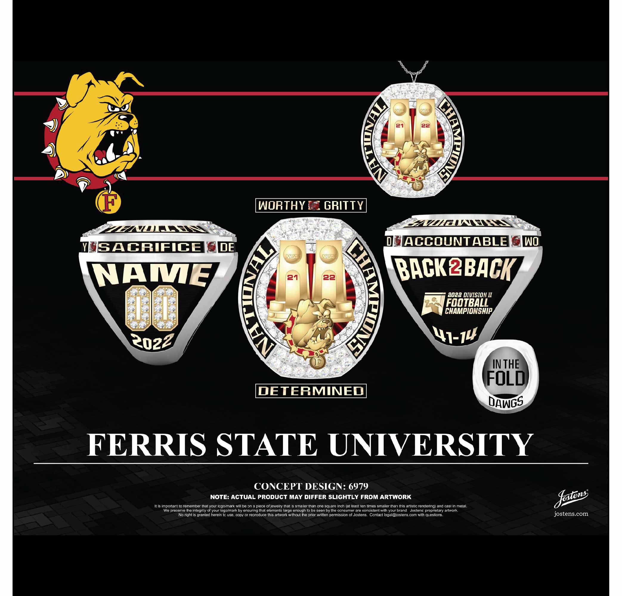 Ferris State University Football 2022 National Championship Ring