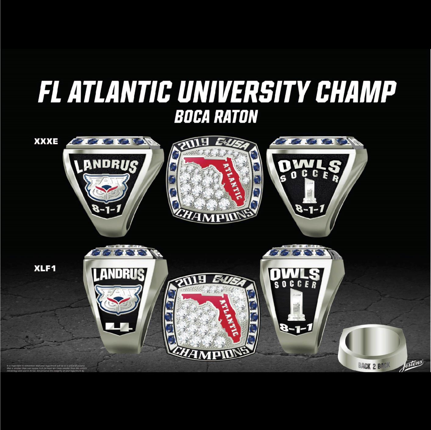 Florida Atlantic University Women's Soccer 2019 Conference USA Championship Ring
