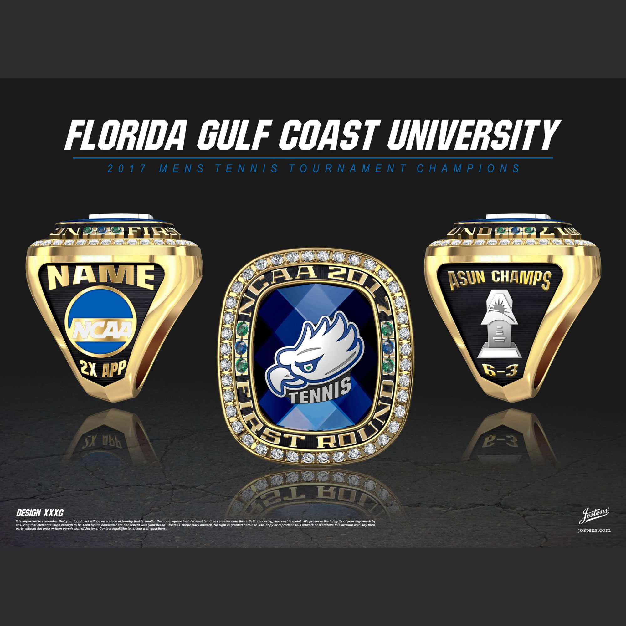 Florida Gulf Coast University Men's Tennis 2017 ASUN Championship Ring