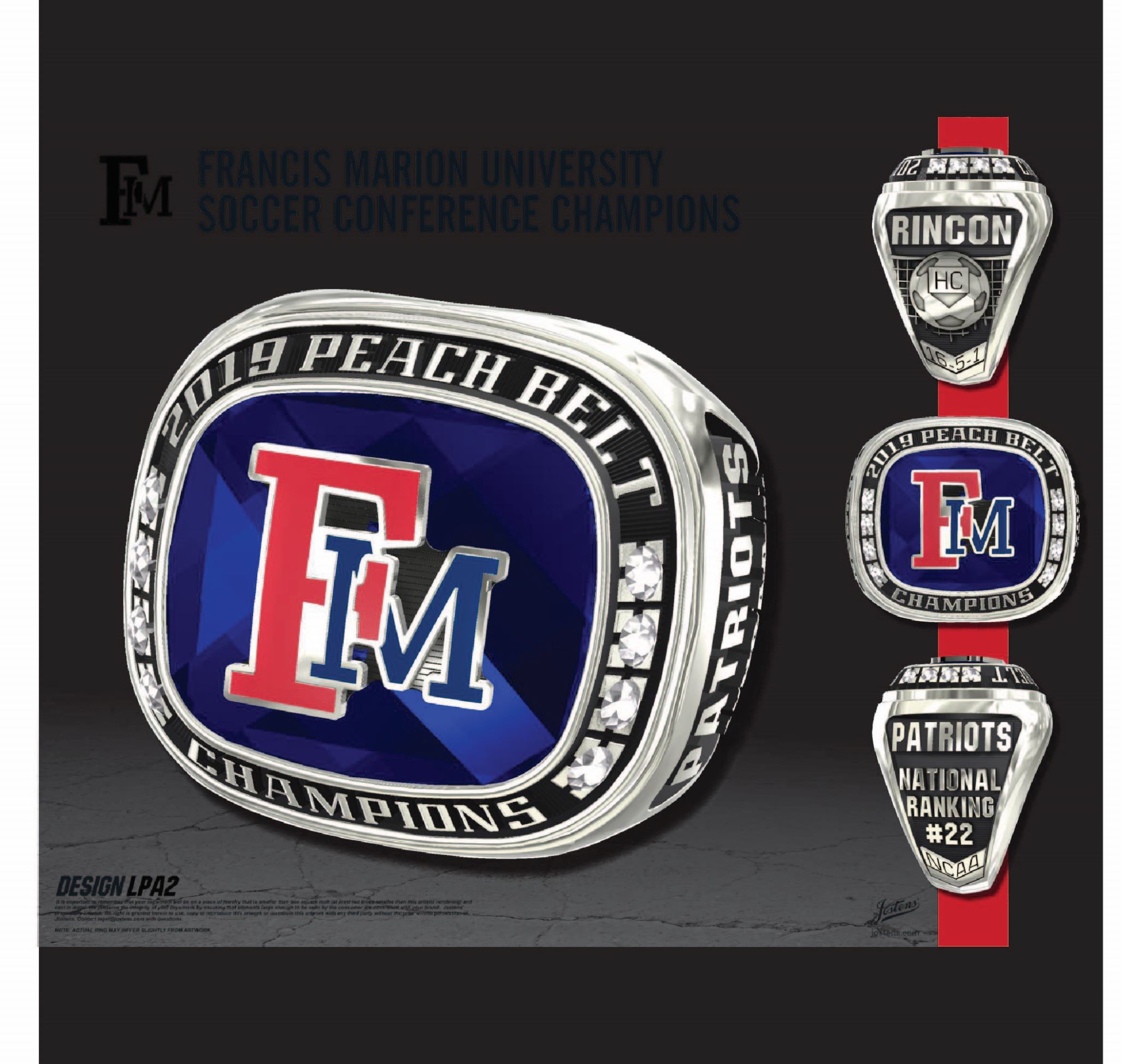 Francis Marion University Men's Soccer 2019 Peach Belt Championship Ring