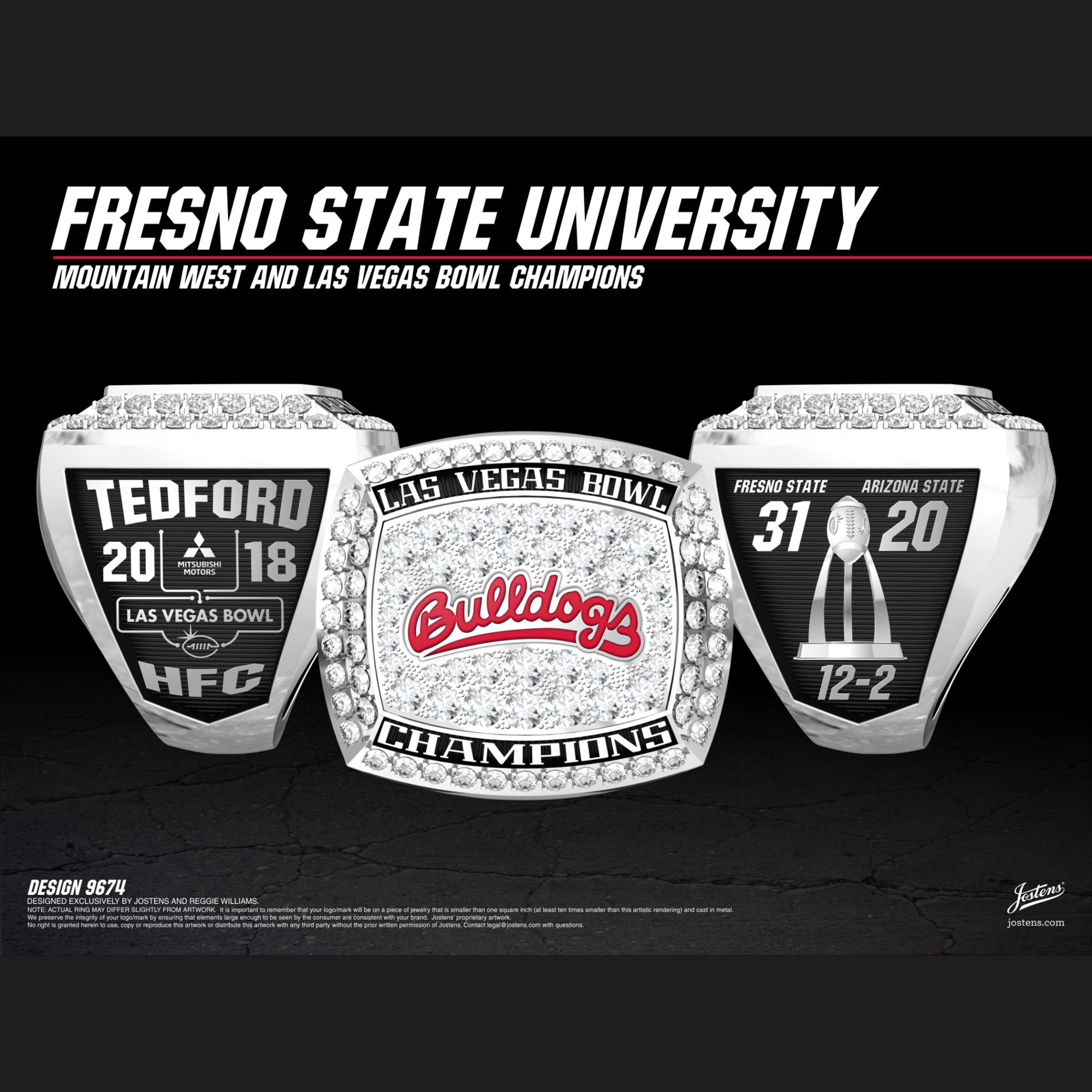 Fresno State University Men's Football 2018 Las Vegas Bowl Championship Ring