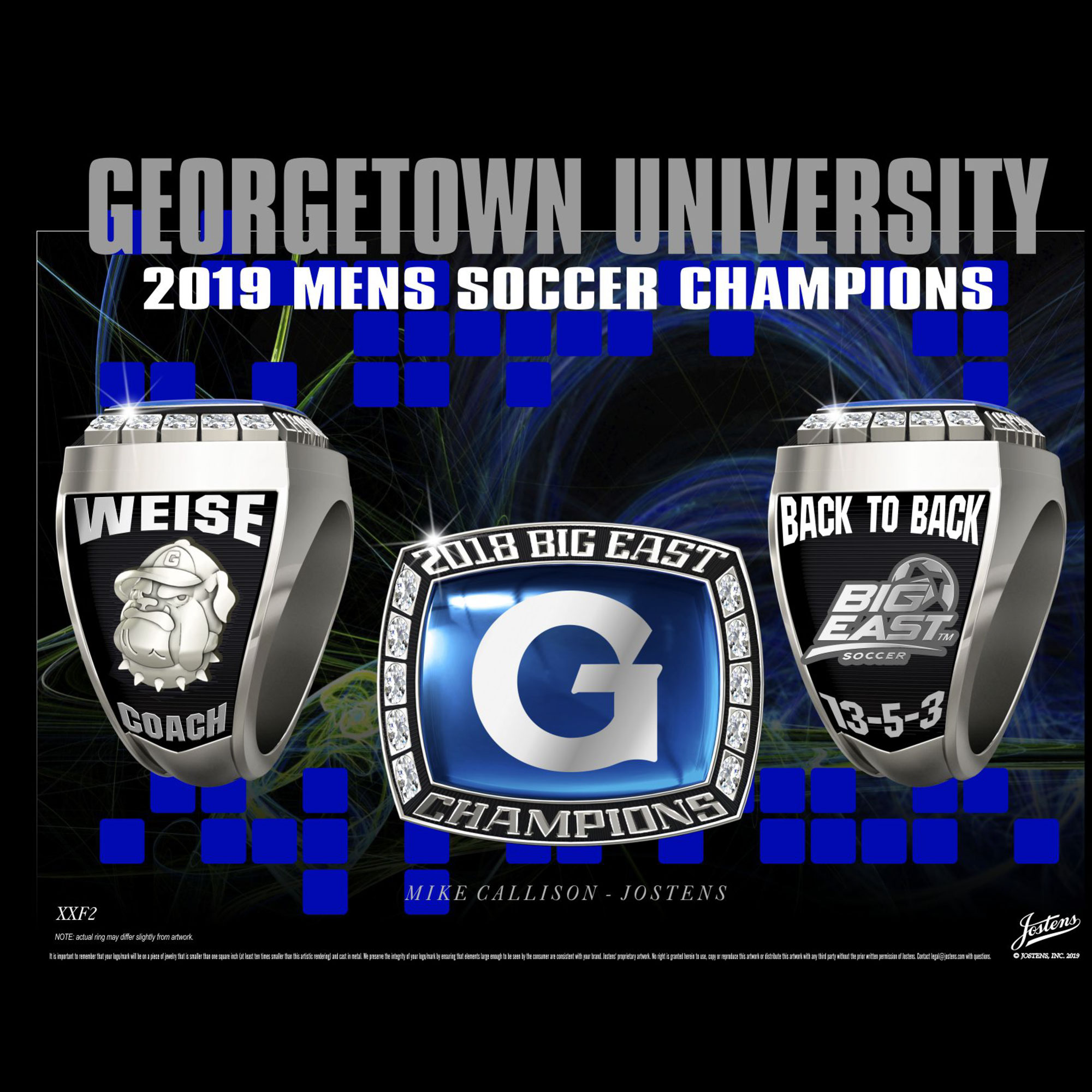 Georgetown University Men's Soccer 2018 Big East Championship Ring