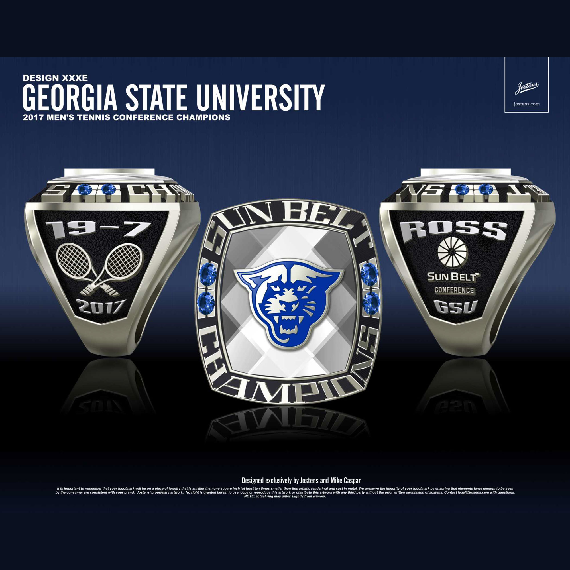 Georgia State University Men's Tennis 2017 Sun Belt Championship Ring