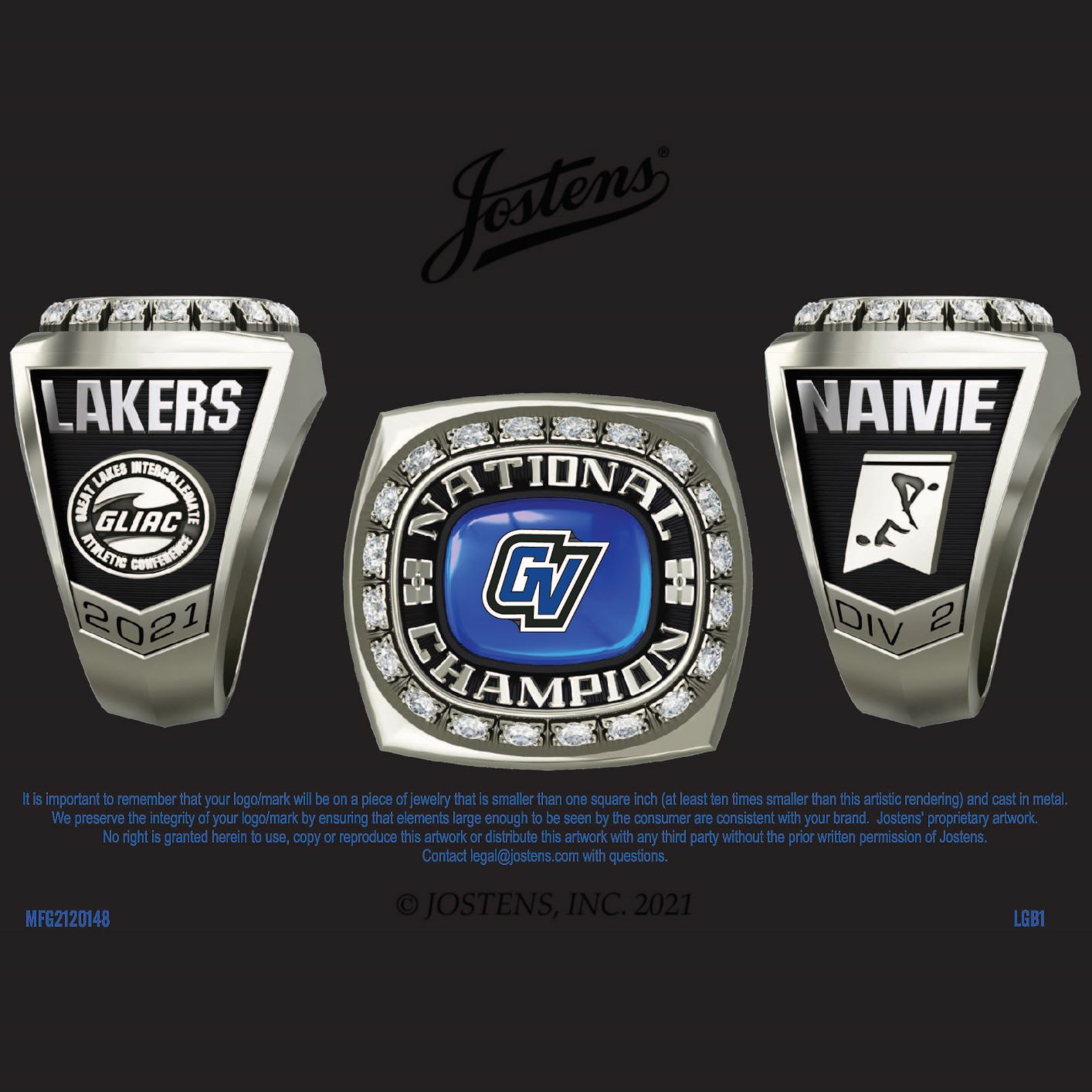Grand Valley State University Coed Swimming & Diving 2021 National Championship Ring