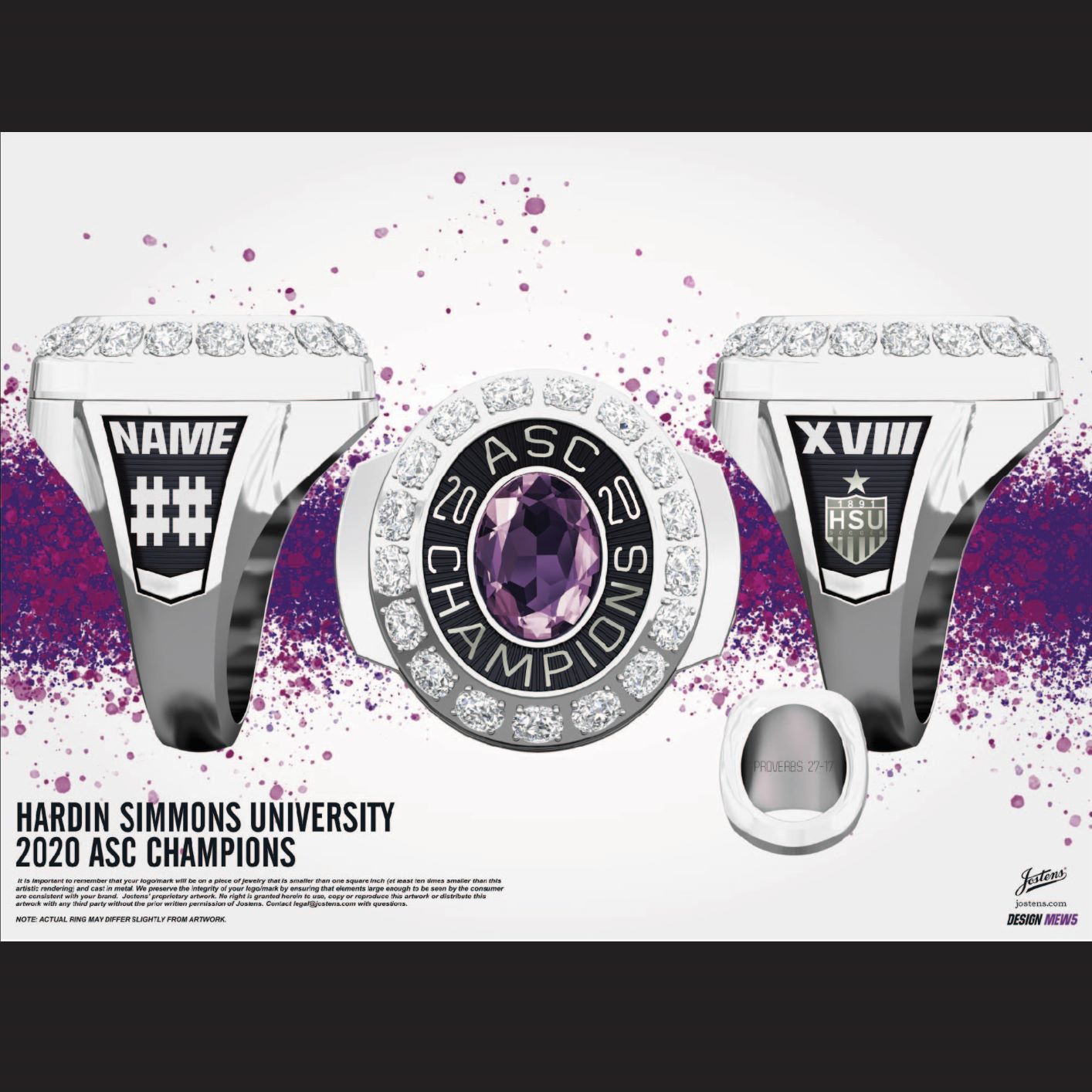 Hardin Simmons University Women's Soccer 2020 ASC Championship Ring