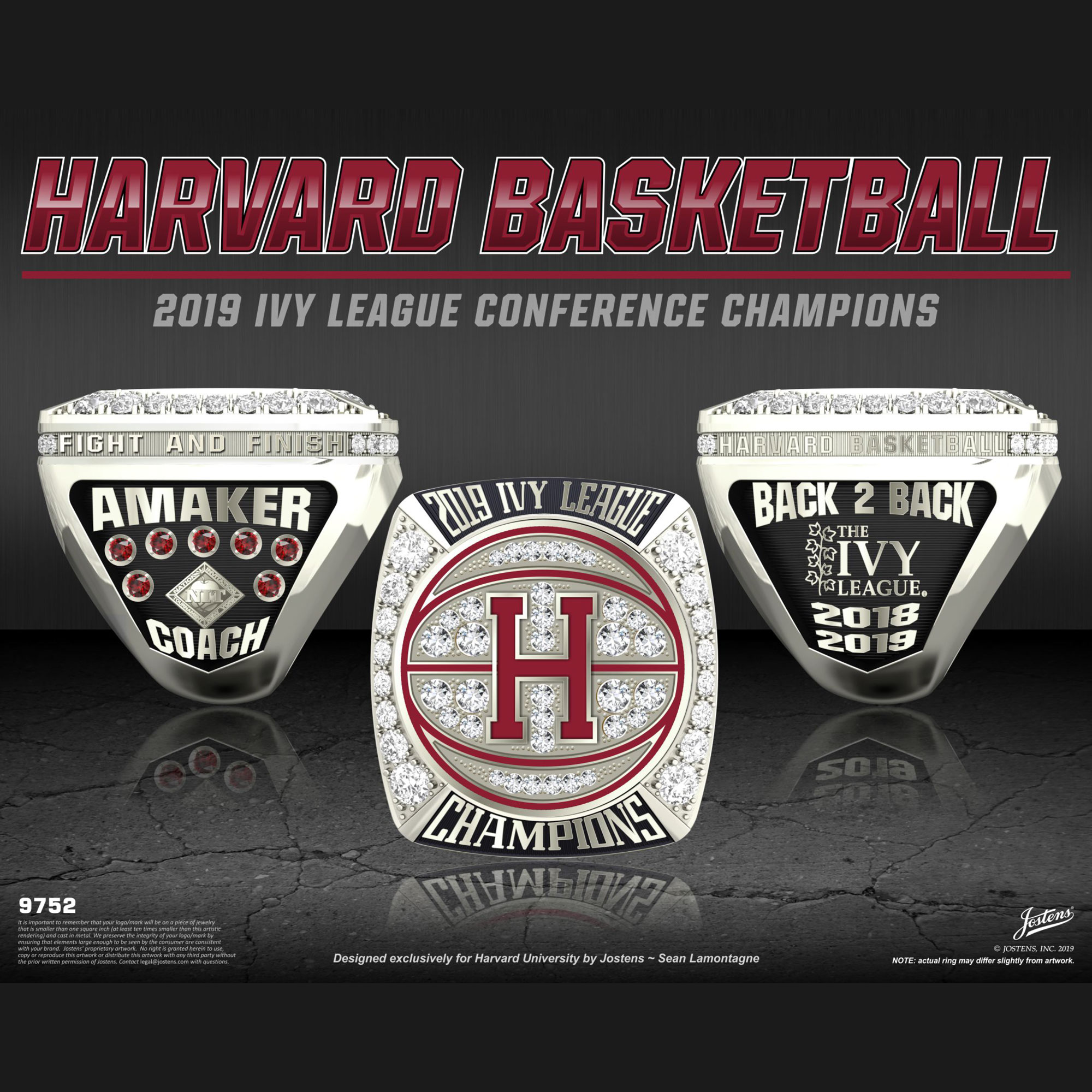 Harvard University Men's Basketball 2019 Ivy League Championship Ring