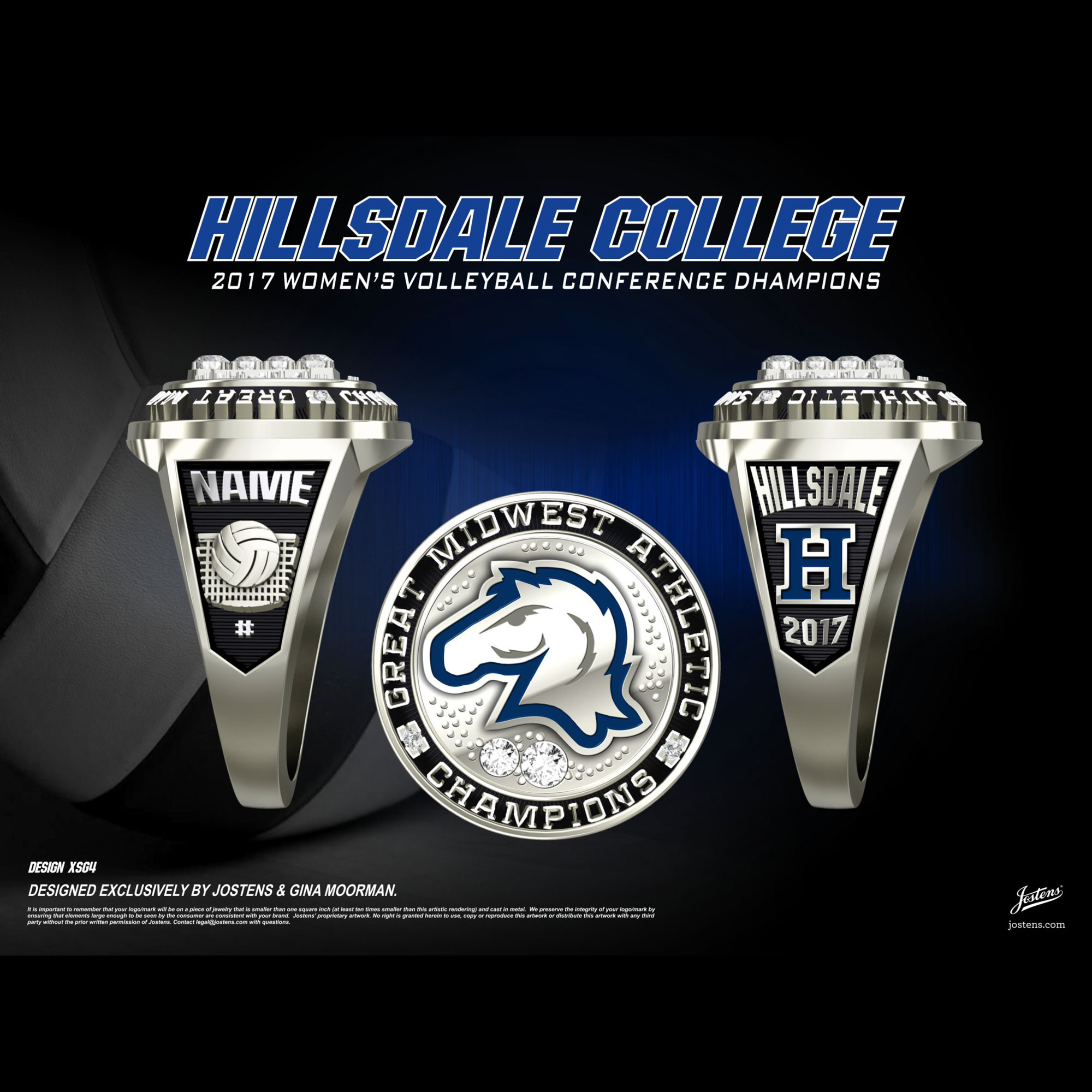 Hillsdale College Women's Volleyball 2017 G-MAC Championship Ring