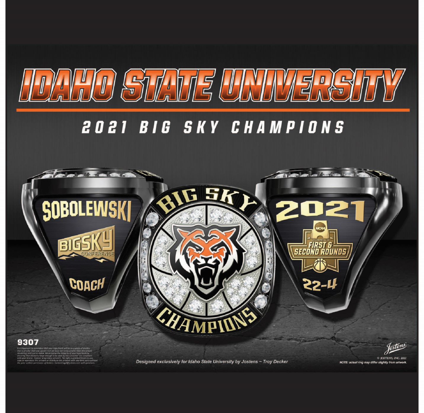 Idaho State University Women's Basketball 2021 Big Sky Championship Ring