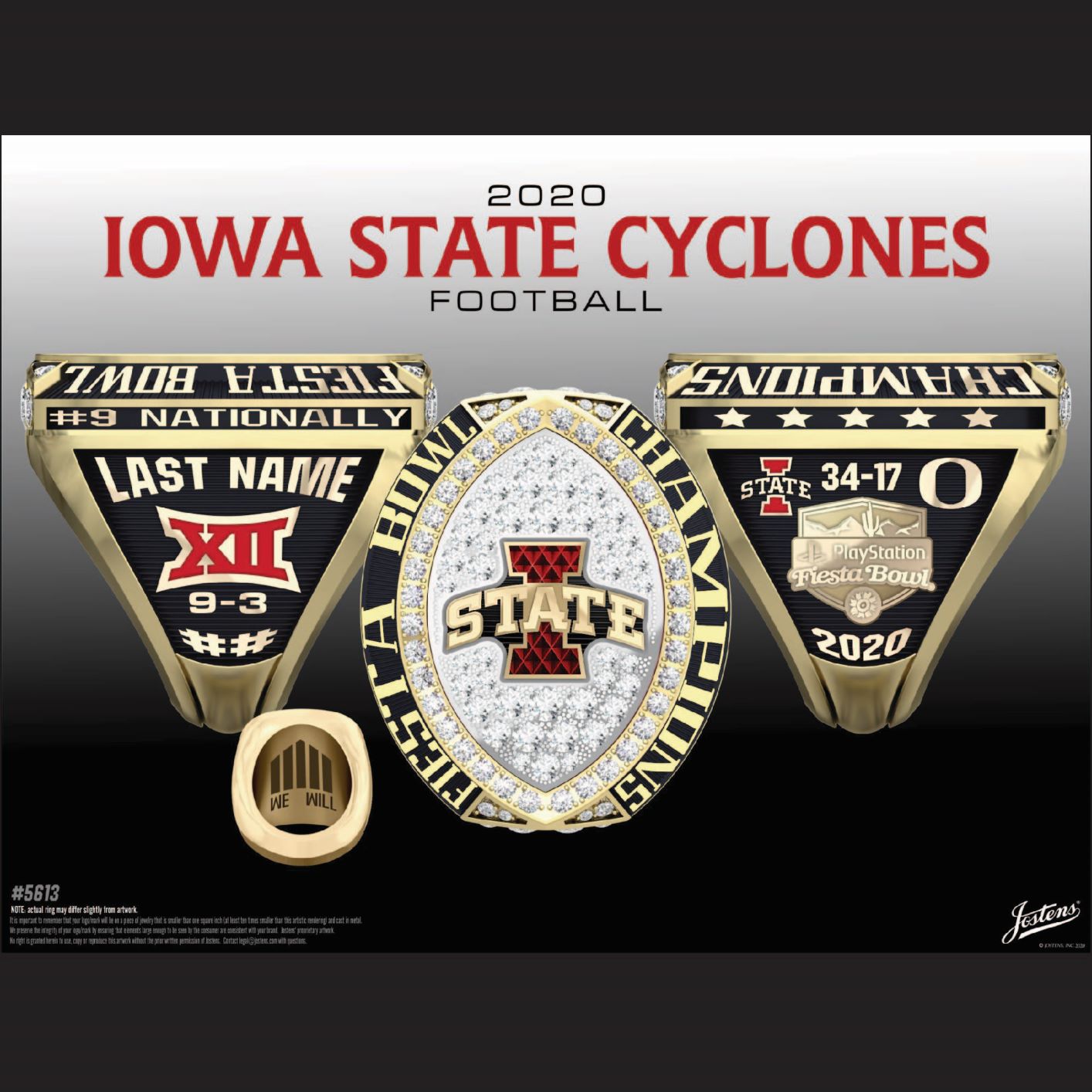 Iowa State University Men's Football 2020 Fiesta Bowl Championship Ring