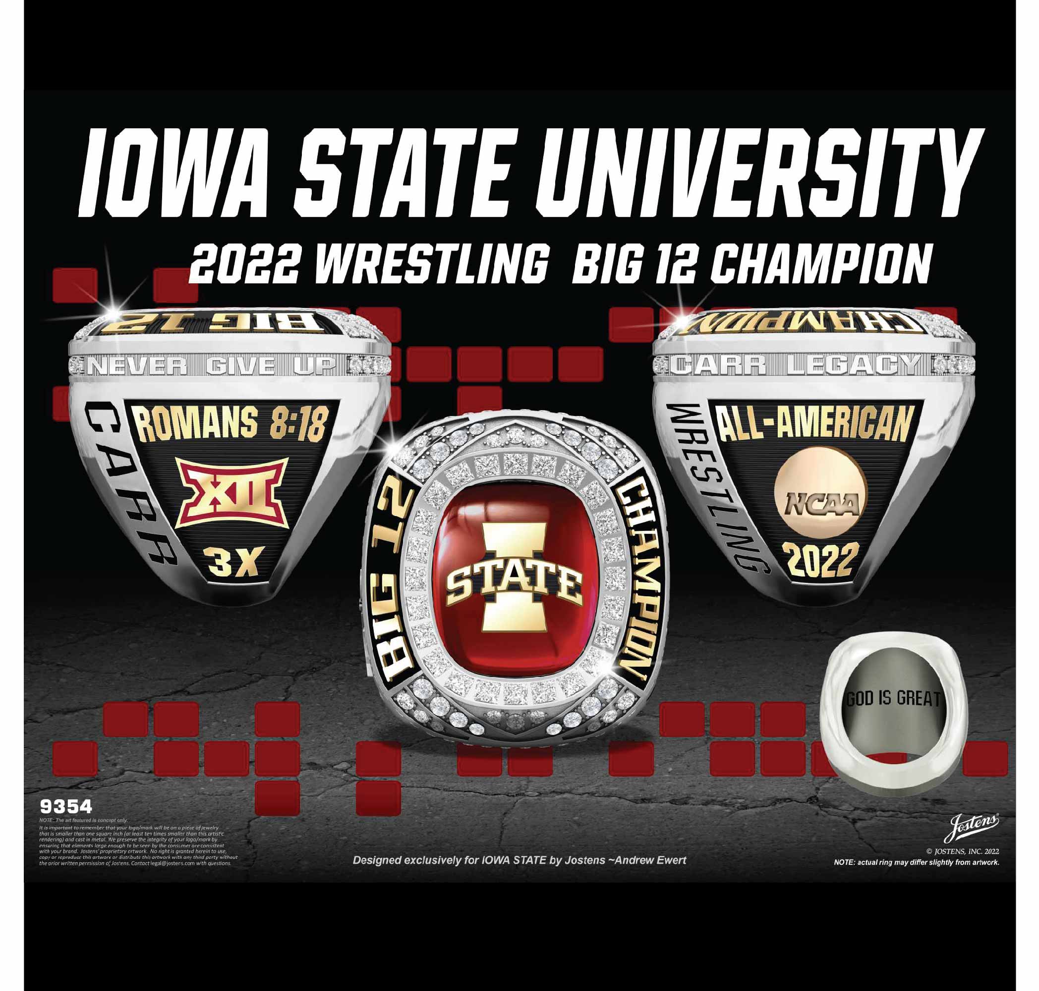 Iowa State University Men's Wrestling 2022 Big 12 Championship Ring