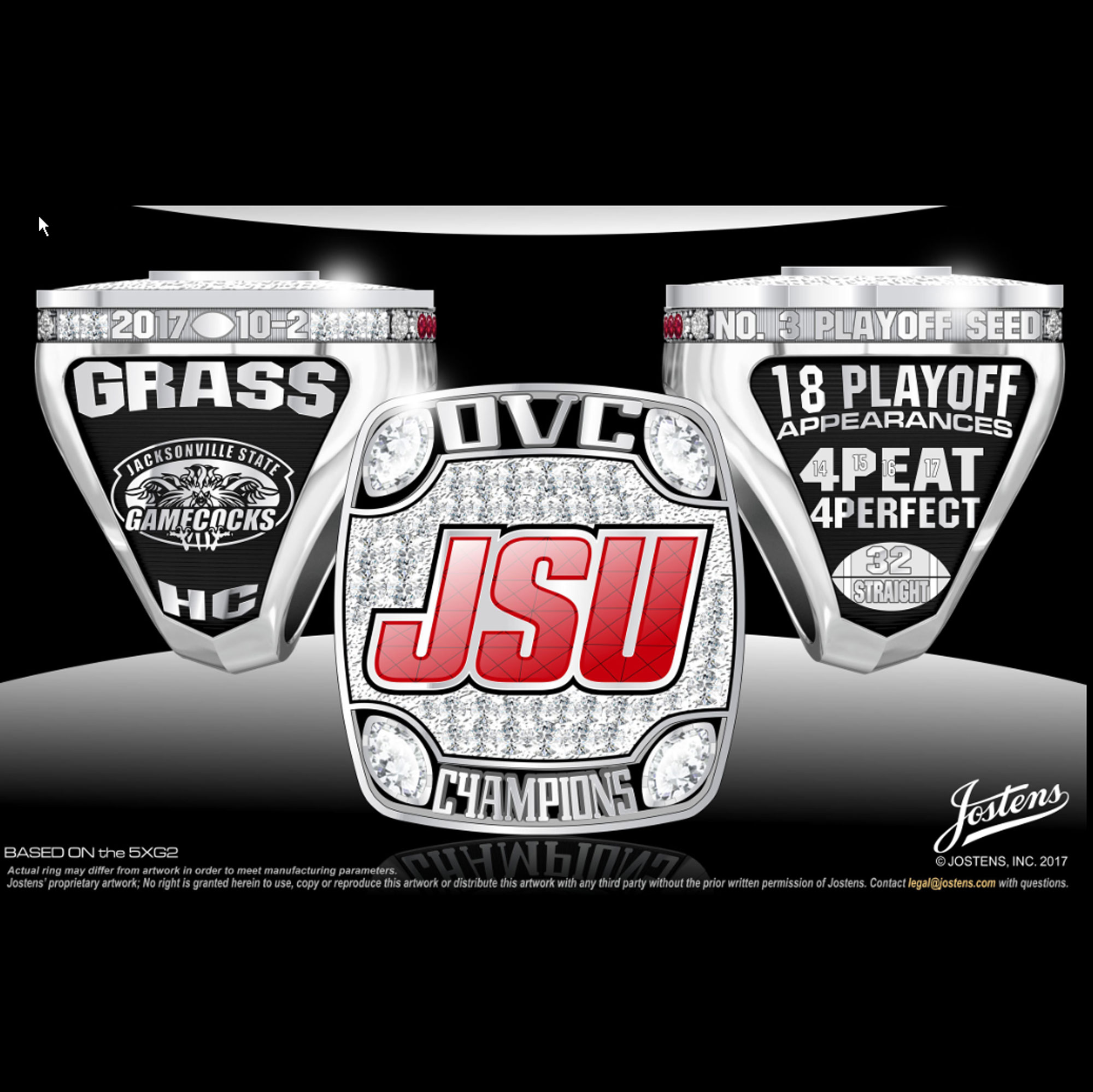 Jacksonville State University Men's Football 2017 OVC Championship Ring