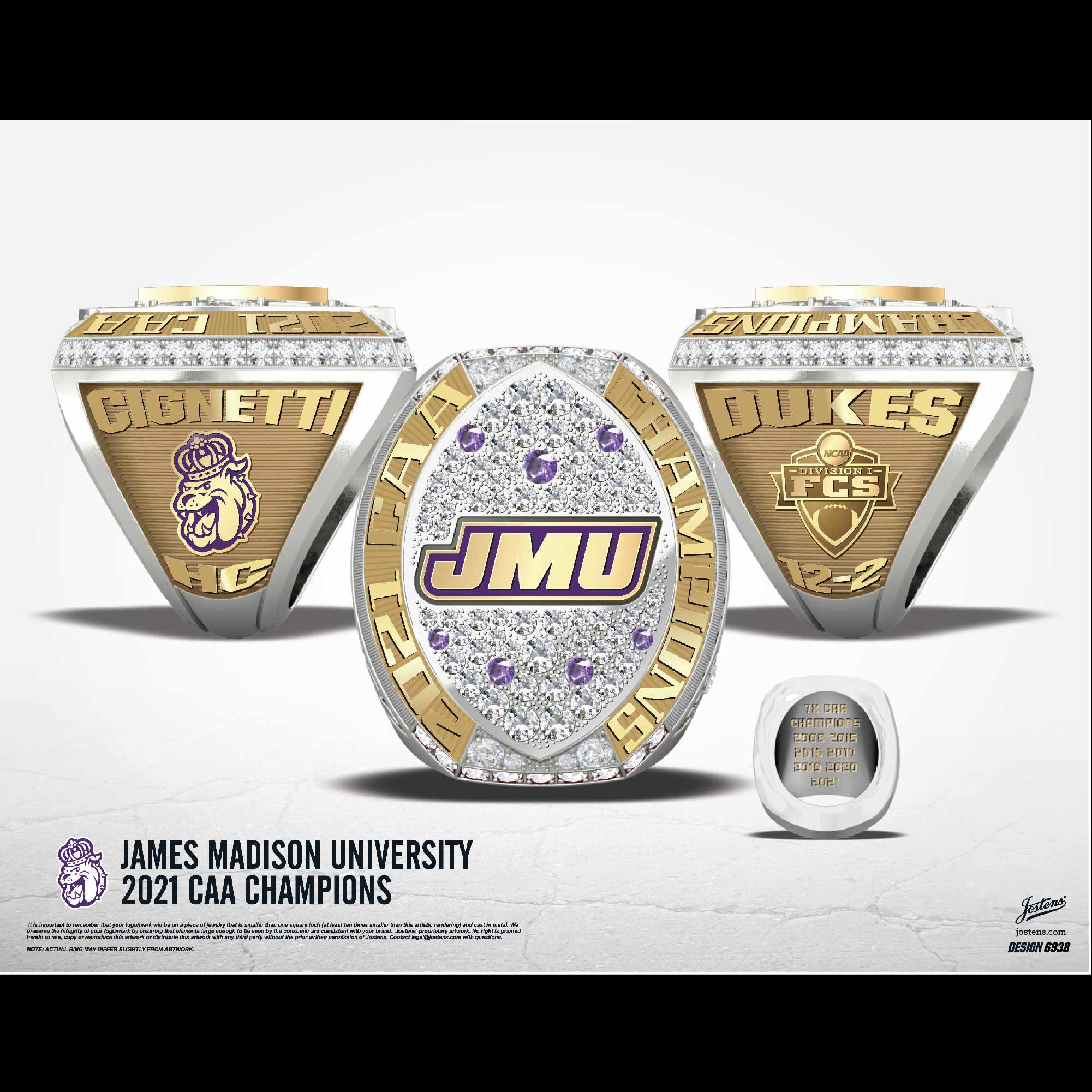 James Madison University Men's Football 2021 CAA Championship Ring