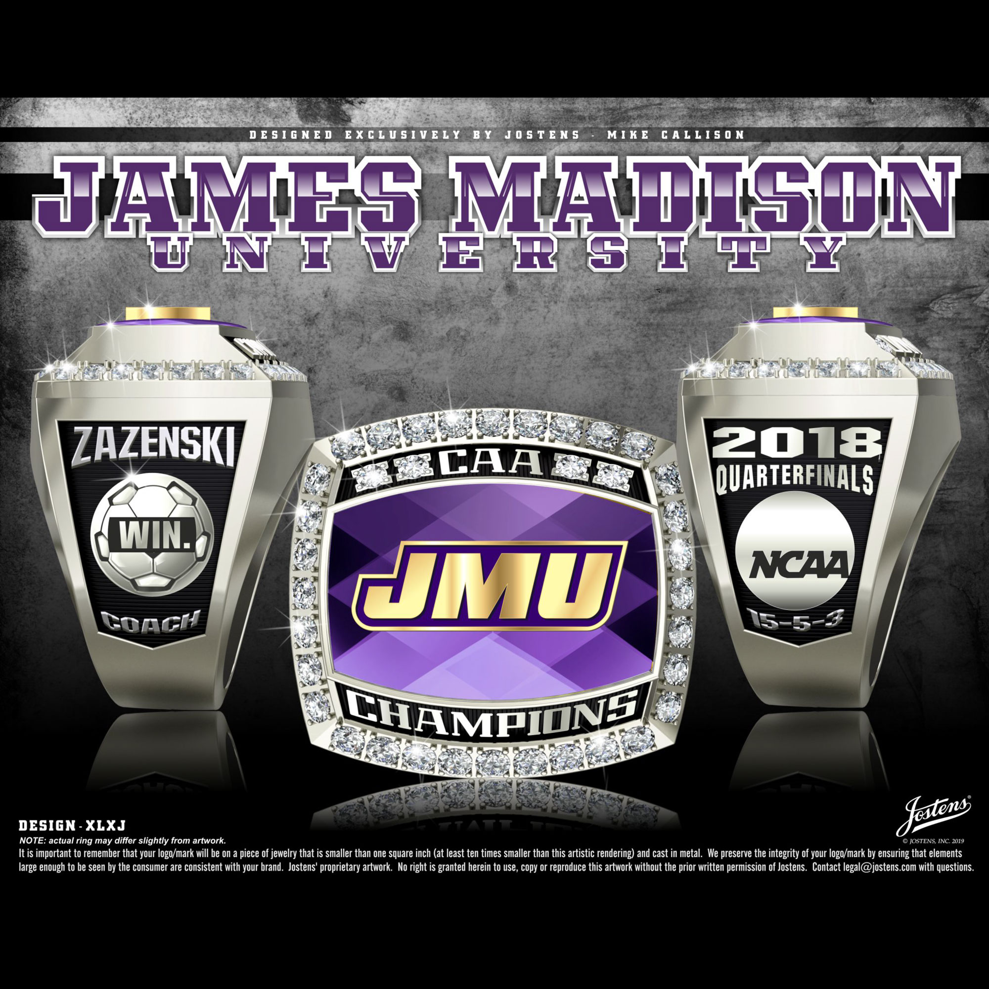 James Madison University Men's Soccer 2018 CAA Championship Ring