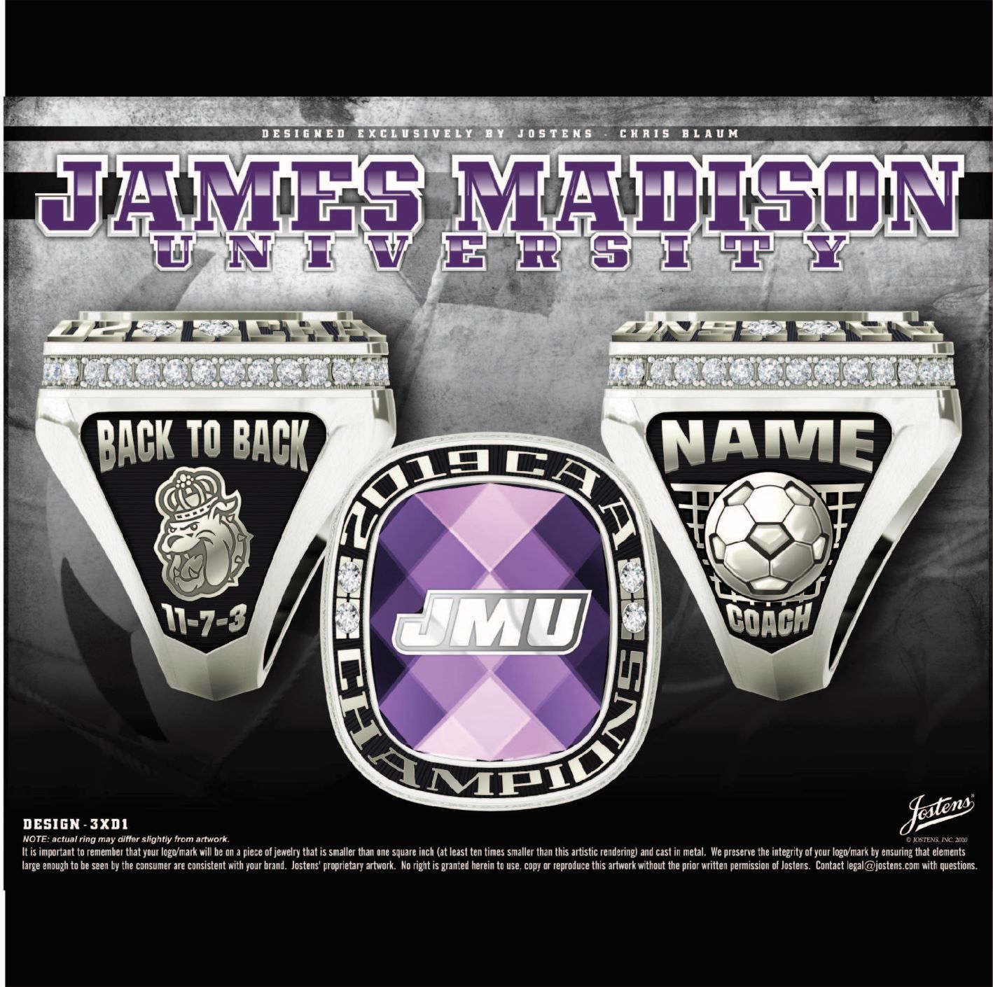 James Madison University Men's Soccer 2019 CAA Championship Ring