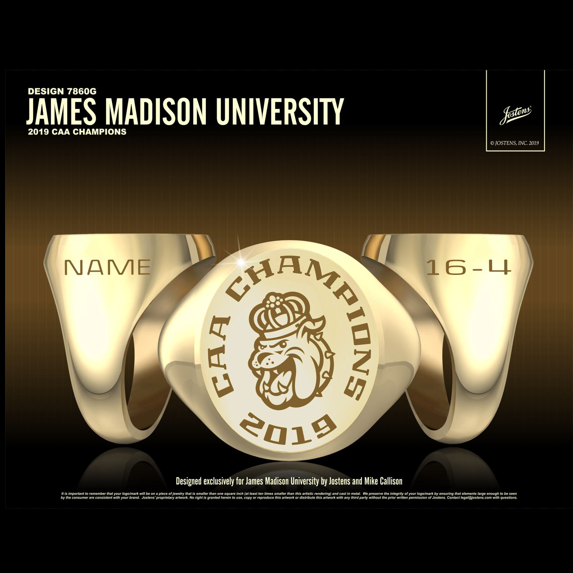 James Madison University Women's Lacrosse 2019 CAA Championship Ring