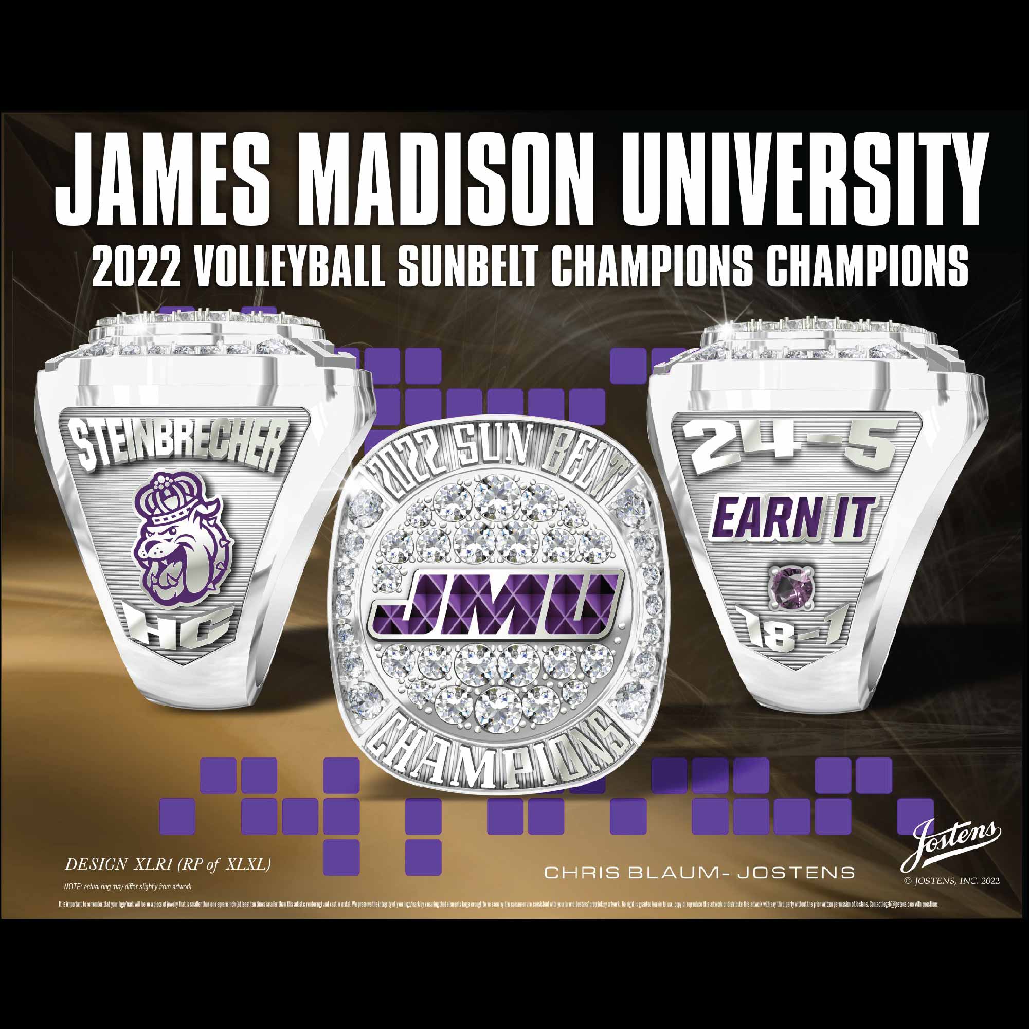 James Madison University Women's Volleyball 2022 Sun Belt Championship Ring