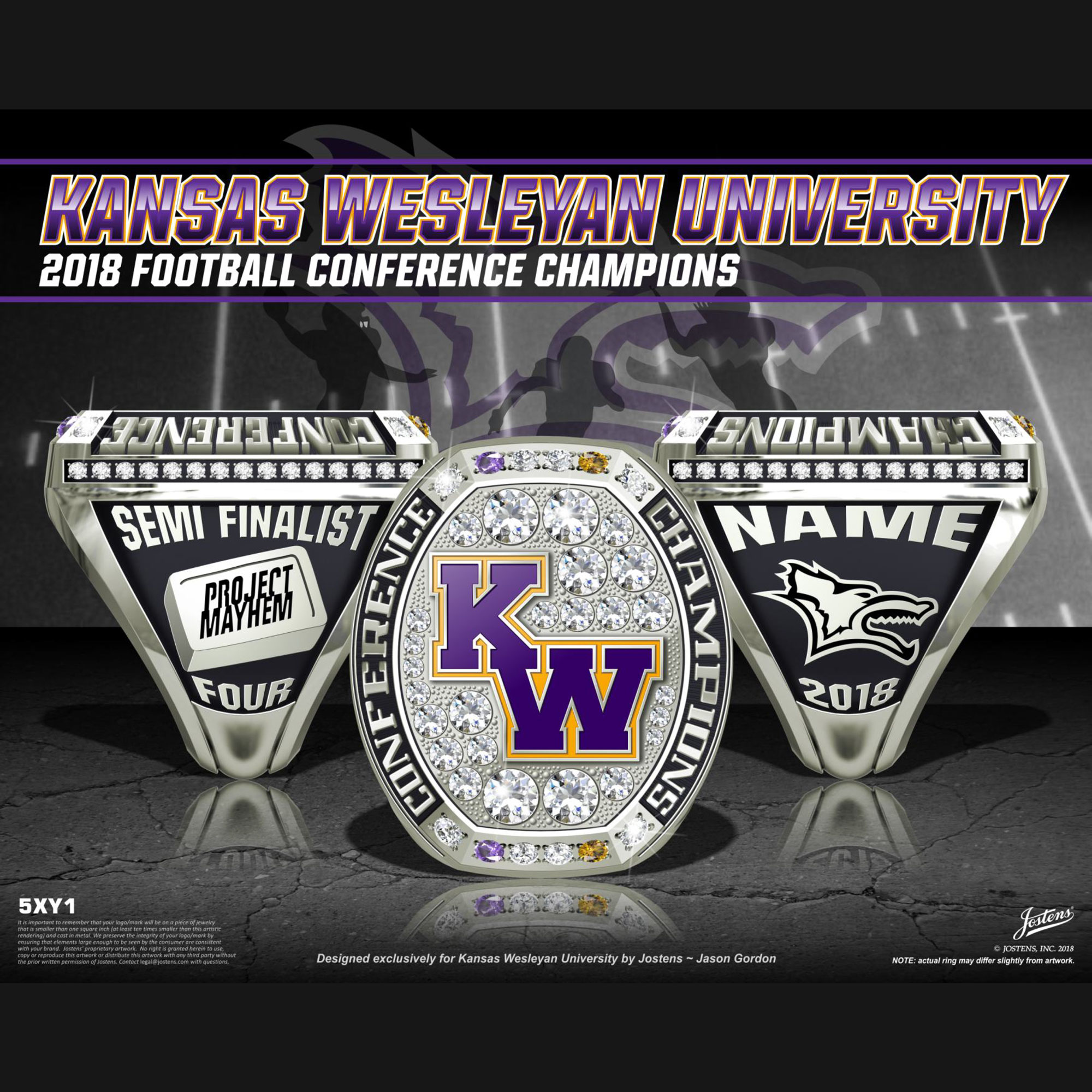 Kansas Wesleyan University Men's Football 2018 Conference Championship Ring