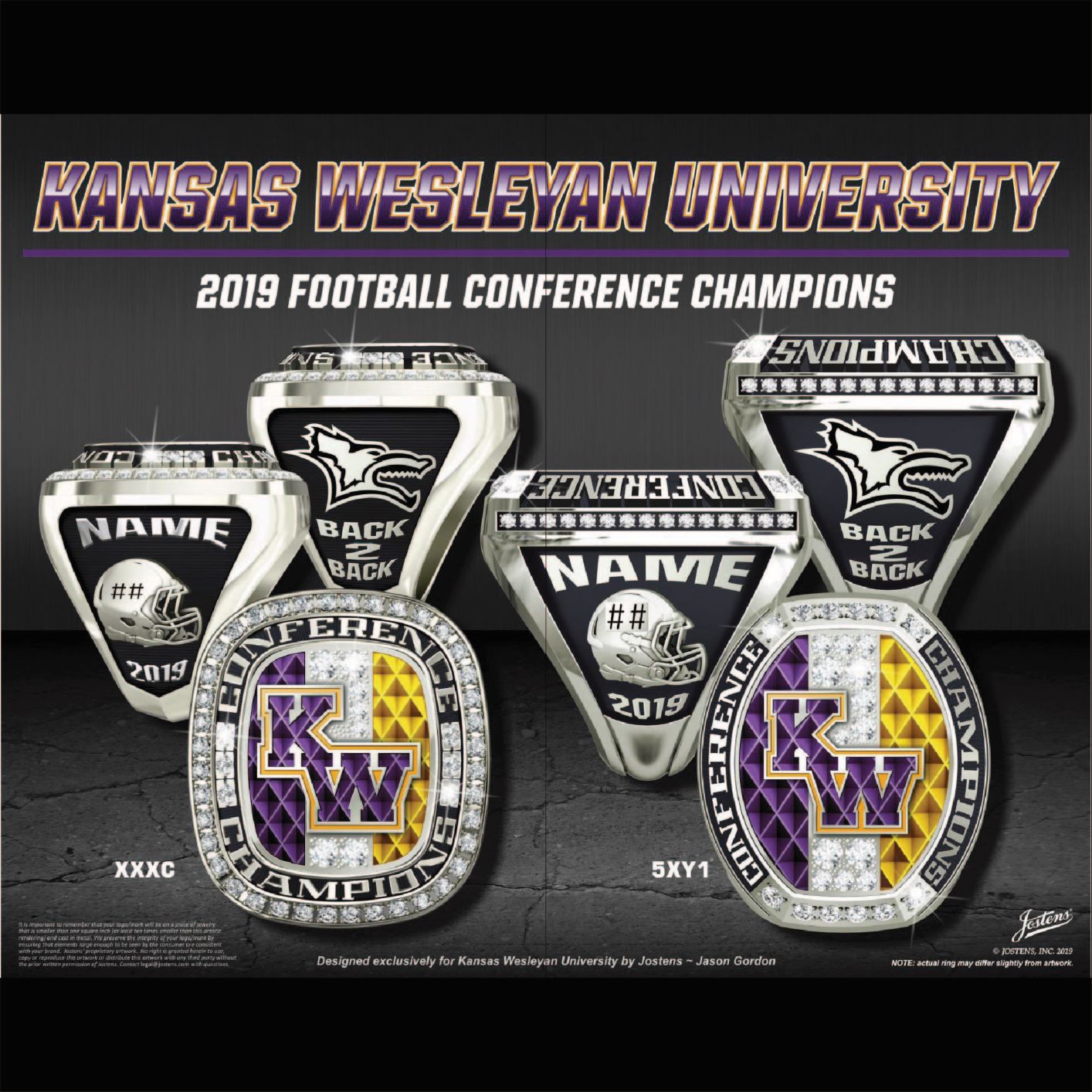 Kansas Wesleyan University Men's Football 2019 Conference Championship Ring