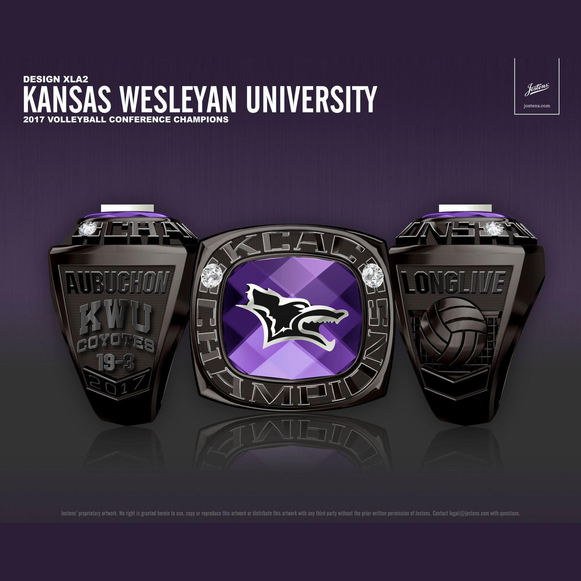 Kansas Wesleyan University Women's Volleyball 2017 KCAC Championship Ring